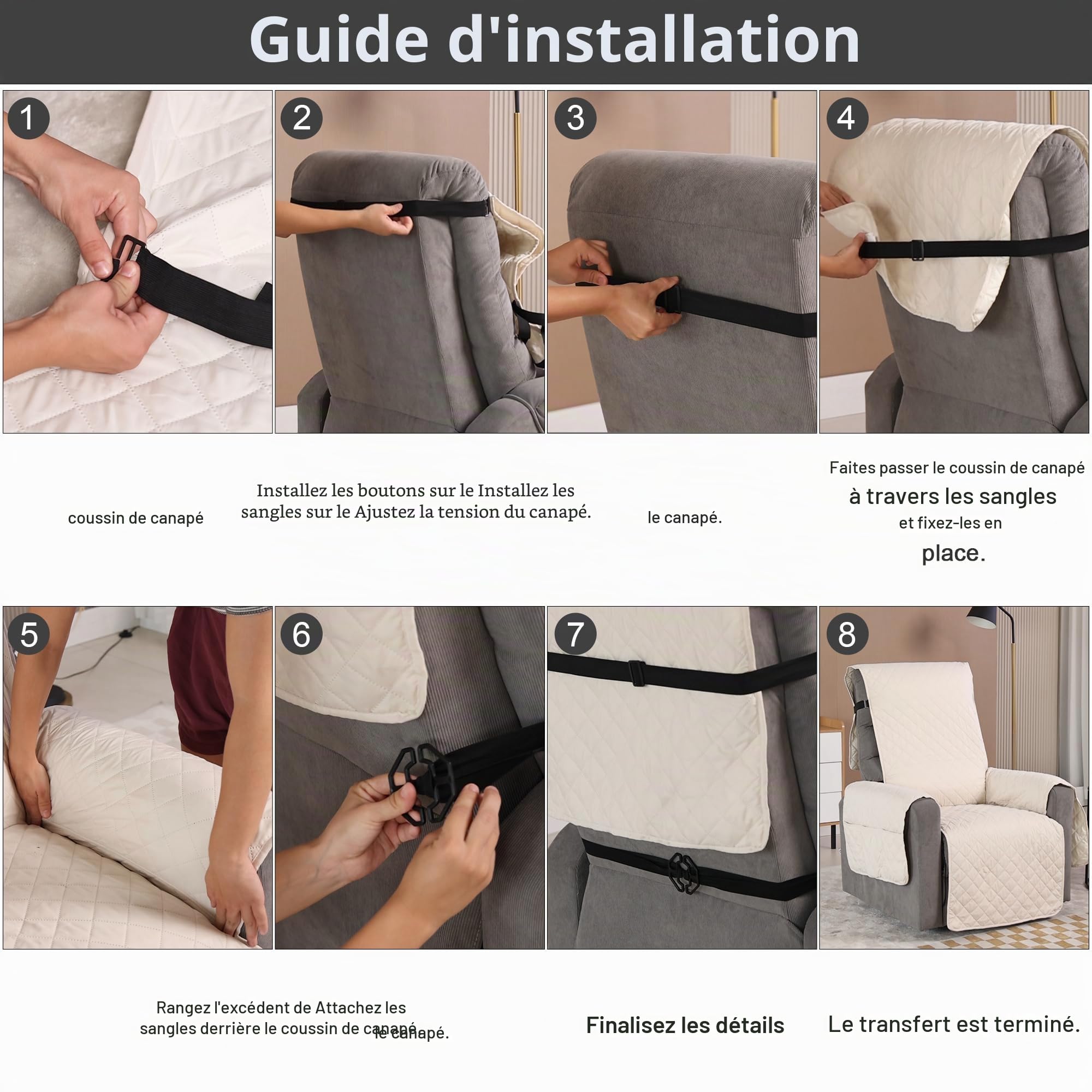 TIANSHU Housse Fauteuil Relax Imperméable, Housse pour Canapé Relax Housse Matelasse Réversible Chat Chiens Fauteuil Protection Lavable Résistant à l'usure Antidérapant(1 Place, Gris)