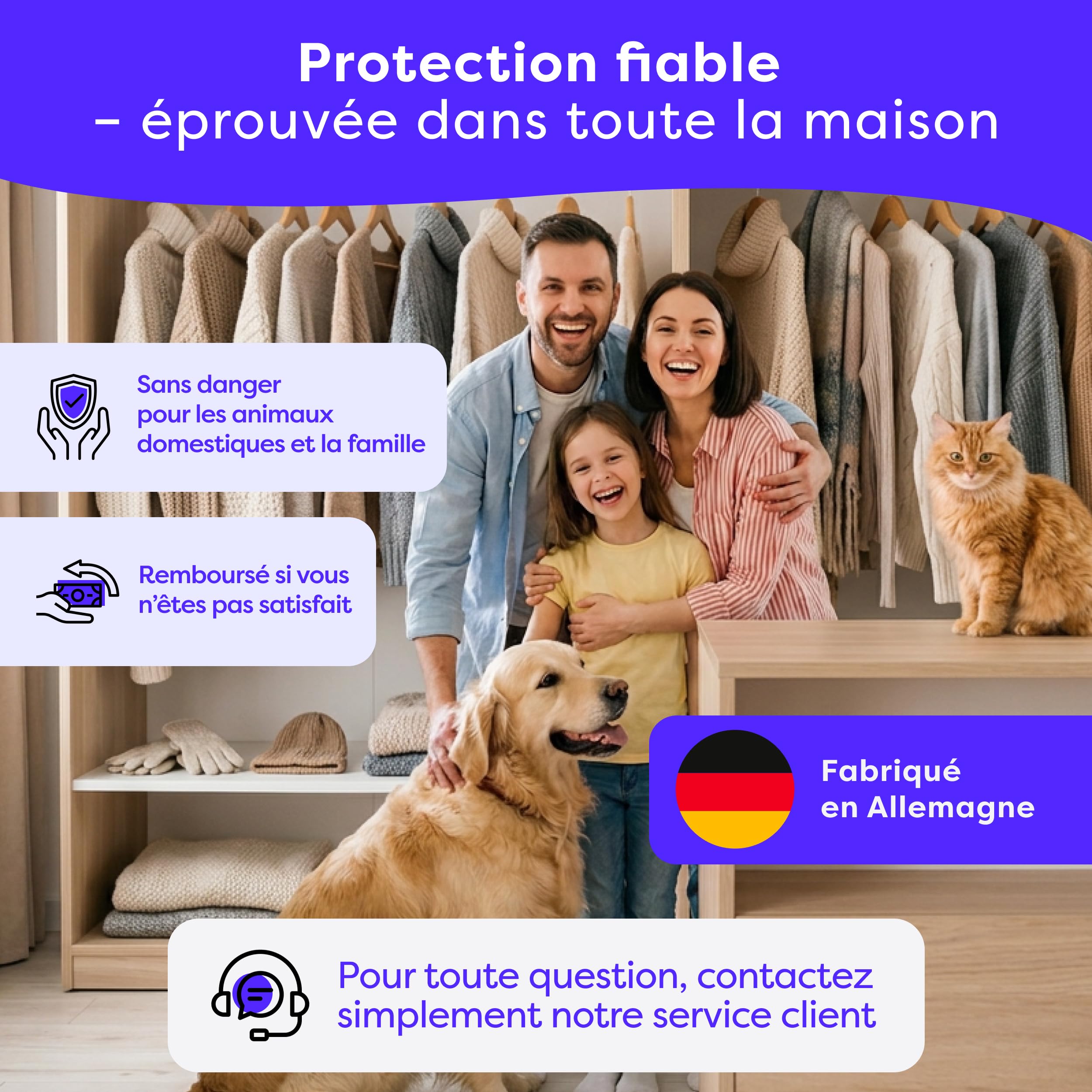 Wolkenfeld Anti Mites Textiles Piège à Mites Vêtements Adhésifs 8 Pièges Laine Cachemire 100% Naturel Fabriqué Allemagne