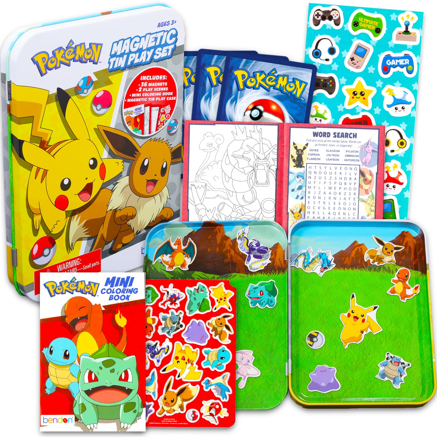 Pokemon Magnetic Play Set - 36 Piece Activity Kit with Coloring Book, Stickers & Cards for Kids & Toddlers