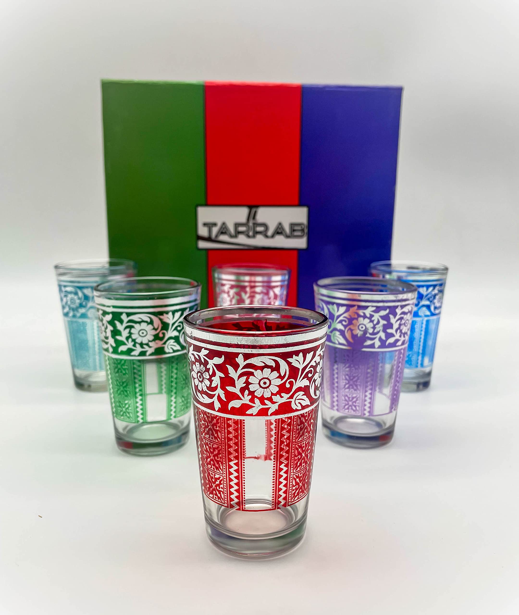 Handmade Moroccan Tea Glass Set | Set of 6, 110 ml Decorative Serving Tea, Coffee Cup Set