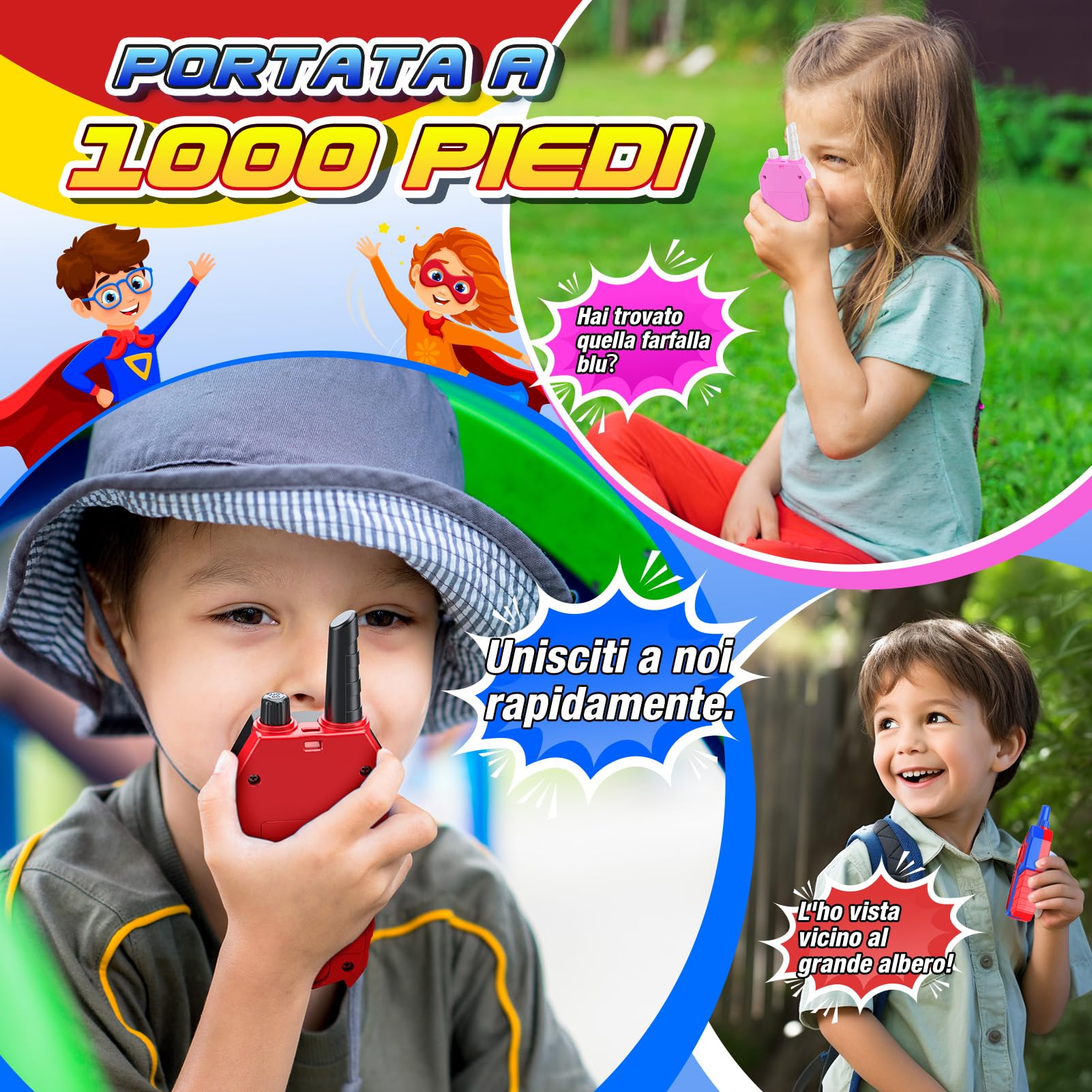 Toyokid Giochi Bambini 3 4 5 6 7 8 9 10 Anni, Walkie-Talkie Bambini Regalo Bambino 3-10 Anni Walkie Talkie Giochi da Esterno per Bambini Giocattoli per Bambini Regalo Compleanno Bambini