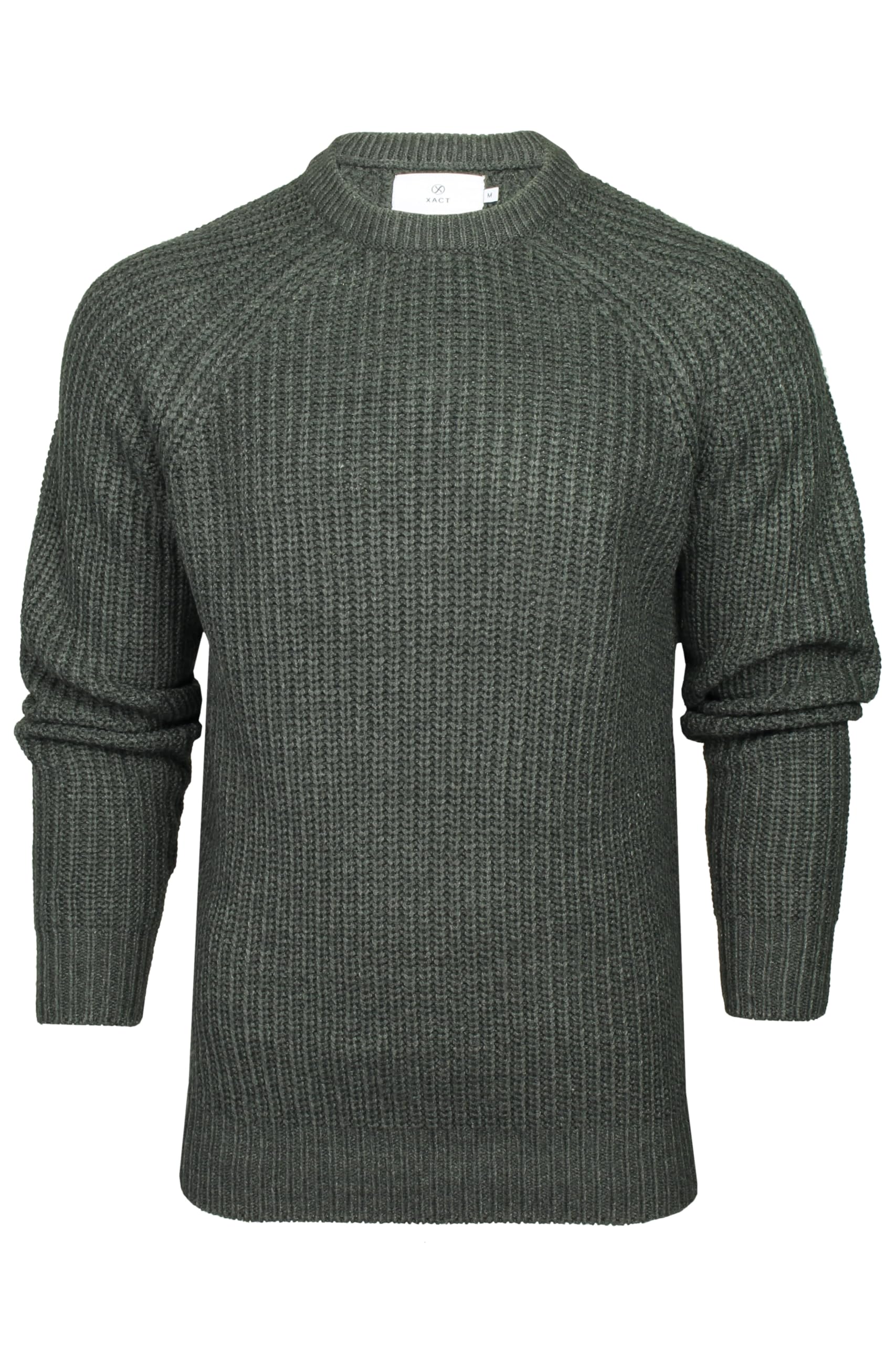 Xact Men's Dark Charcoal Marl Chunky Fisherman Knit Jumper, Crew Neck, Raglan Sleeve (Dark Charcoal Marl) L