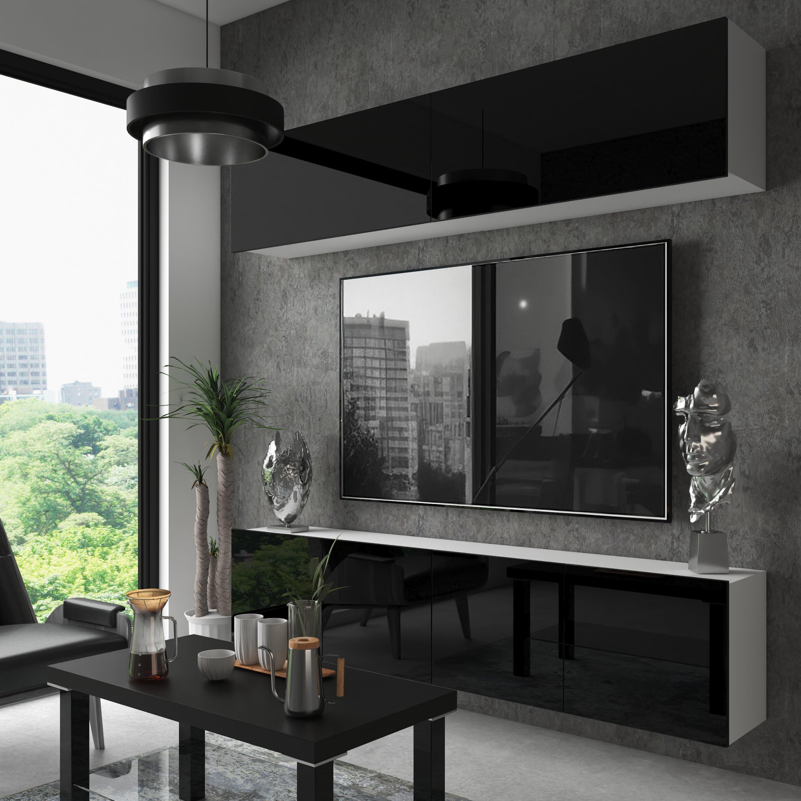 Belini Milano 6 Parete Attrezzata Mobile TV 200cm Nero Lucido