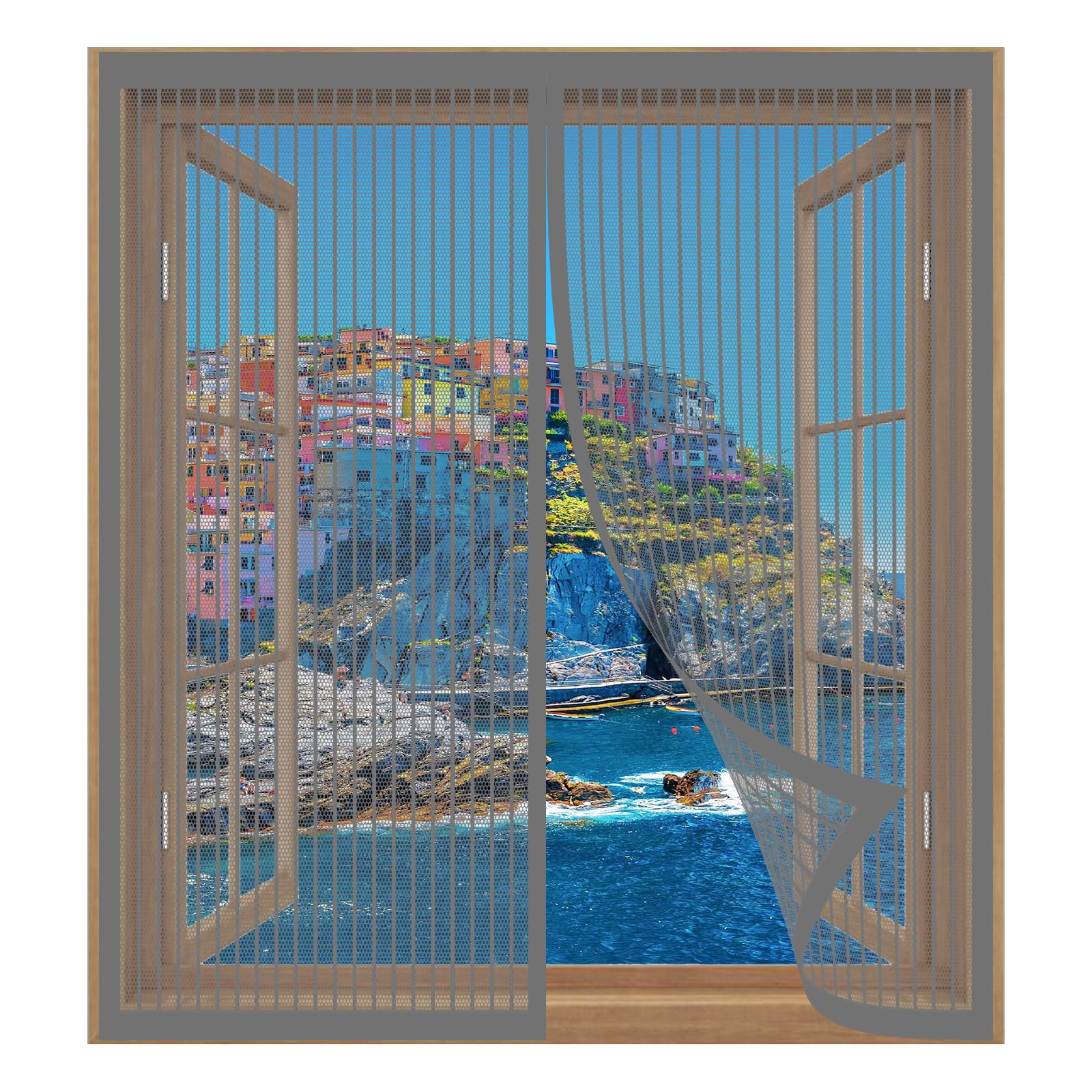 Magnetic Door Screen 107 x 123 cm Easy Installation No Drilling Or Screwing Door Screen Mesh Curtain for Windows Nets to Keep Bugs Out, Grey