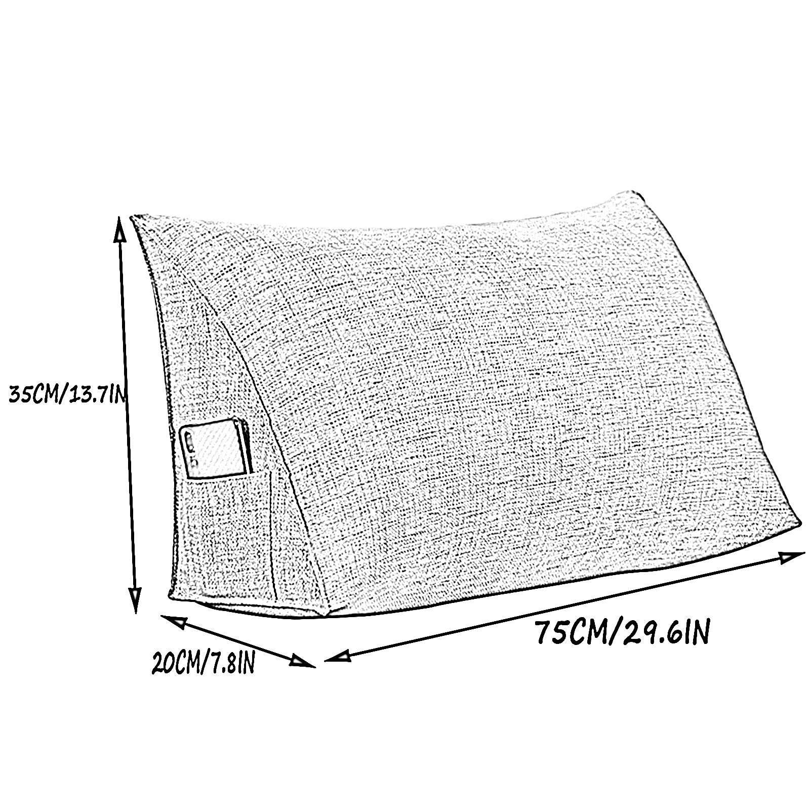 Lesekissen Rückenkissen mit Seitentaschen, Großes Keilkissen, Gewaschenes Leinen Dreieckige Kissen zum Entspannend Sitzung Spielen Lektüre Bettsitzkissen (Color : Blue, Size : 70x35x20cm)