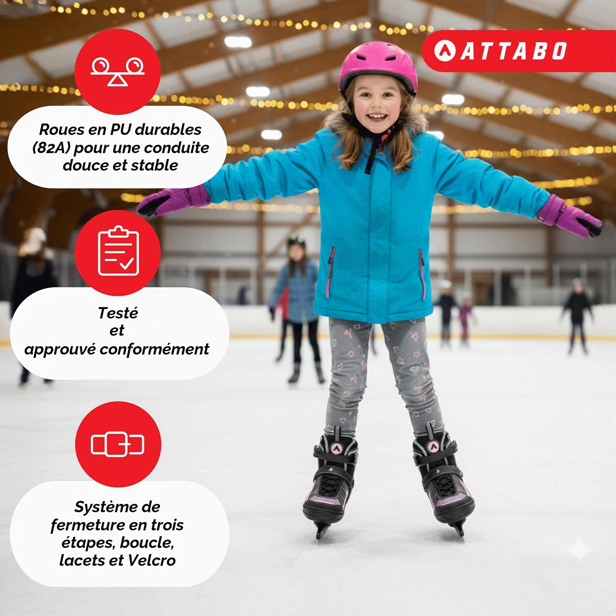 ATTABO Bladeroll Patins à Glace pour Enfant - Longueur réglable, roulements de qualité supérieure, Patins interchangeables, Confort et sécurité en Plein