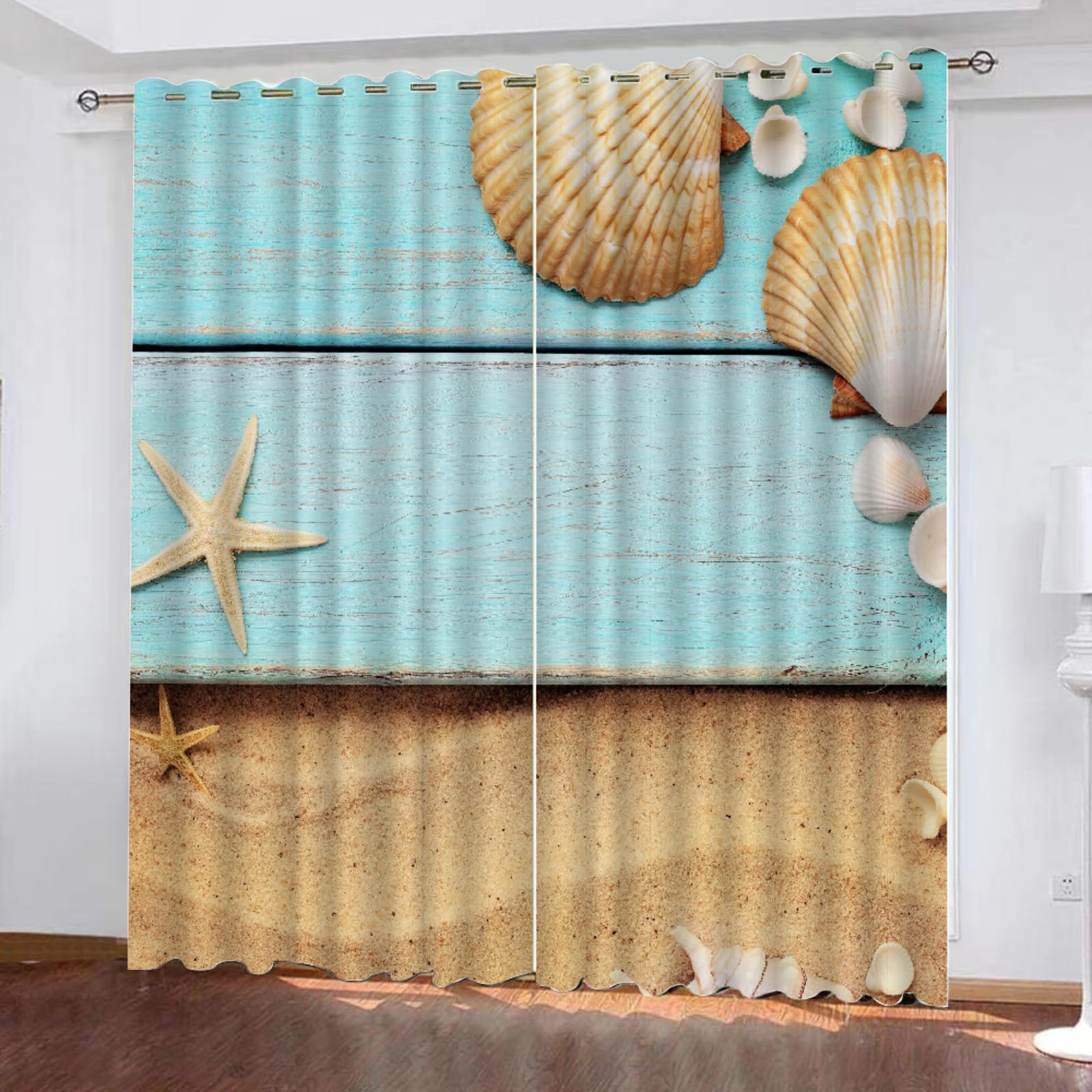 Rideau occultant plage étoile de mer 140x250cm x2 oeillets
