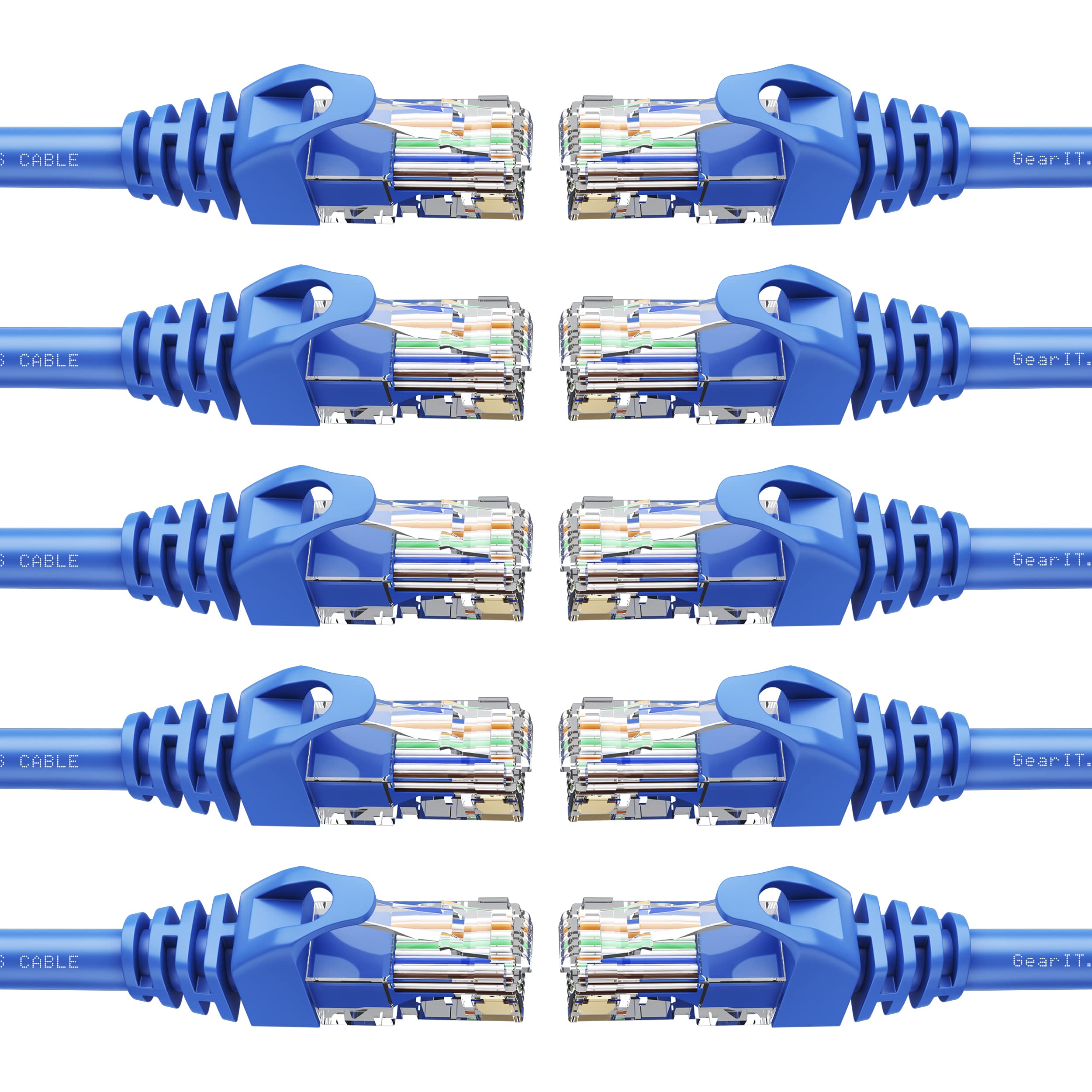GEARit 10-Pack Cat6 Patch Cable 0.5 Foot / 6 Inches Cat 6 Ethernet Cable Snagless Flexible Soft Tab - Preimum Series - Blue