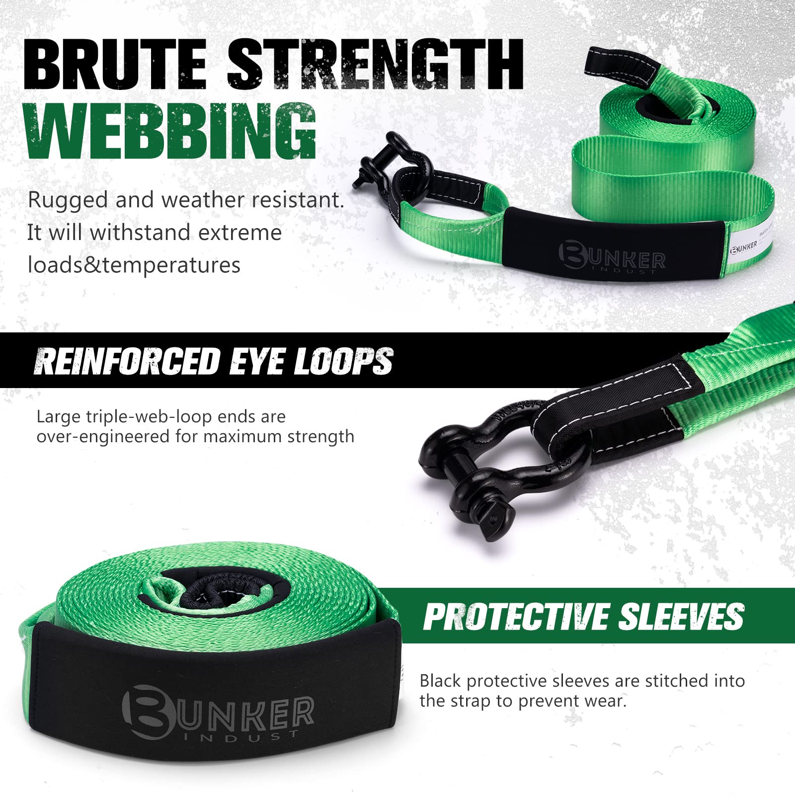 Amazon.co.jp: BUNKER INDUST 高耐久牽引ストラップ 3インチ x 20