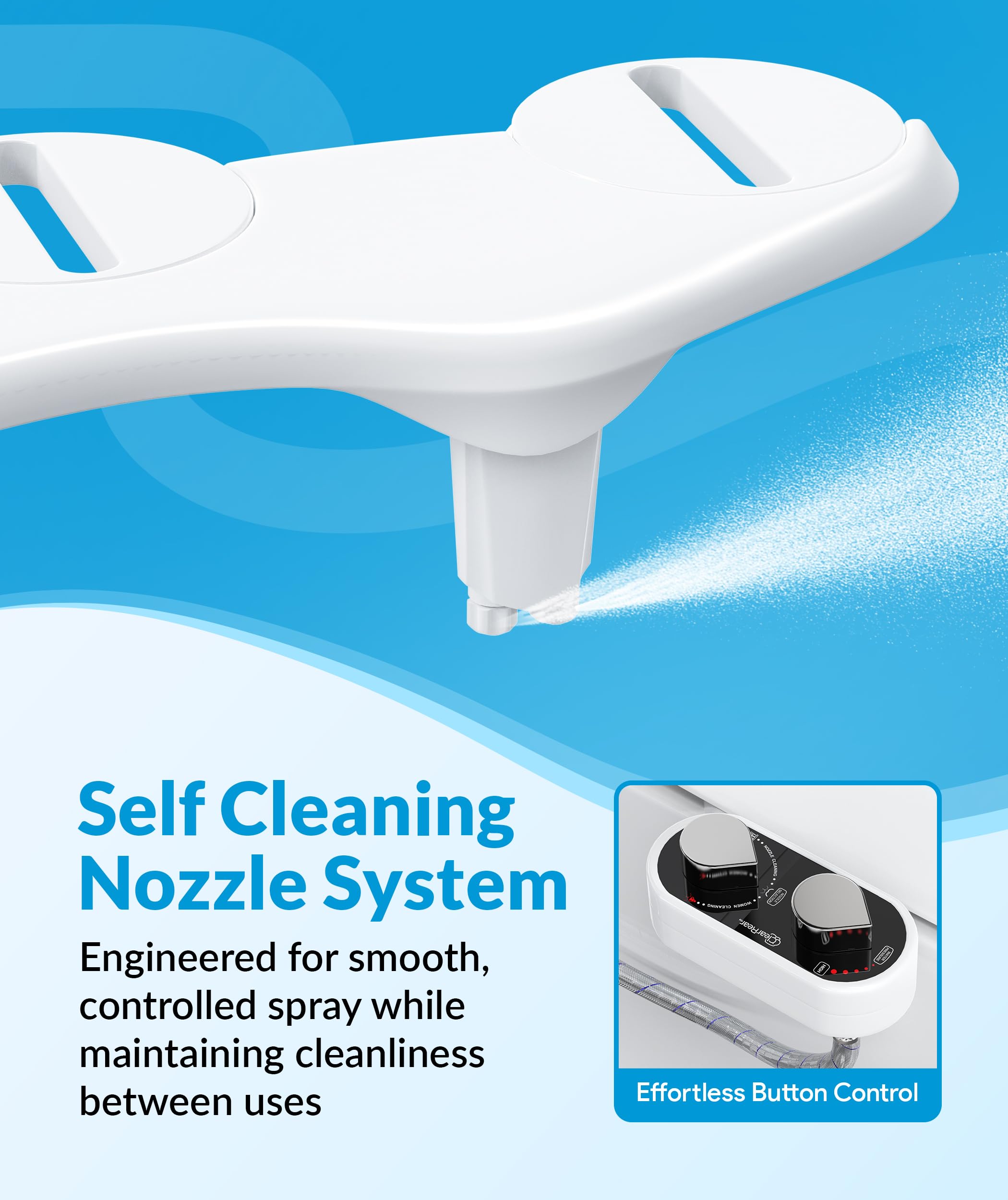 Clear Rear Bidet Attachment for Toilet – Toilet Bidet with Dual Self-Cleaning Nozzles, Adjustable Spray Pressure, Easy Installation, Hygienic Bathroom Accessory