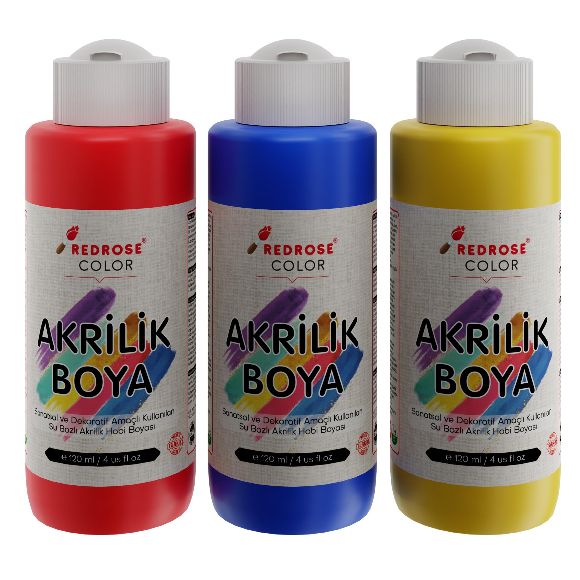 Red Rose Kırmızı, Mavi, Sarı Akrilik Boya 3'lü Set 3x120 ml