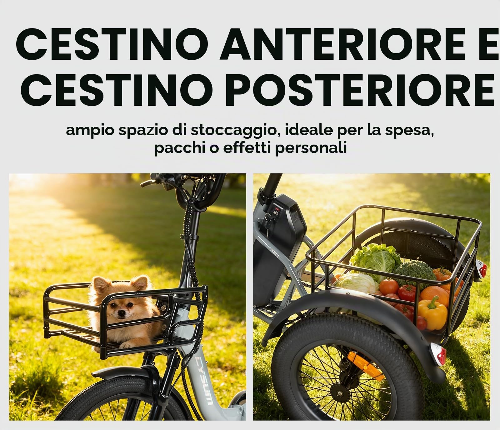 cysum Triciclo elettrico per adulti AG1 Pro, dotato di batteria da 48 V e 20 Ah, con un'autonomia fino a 150 chilometri; biciclette pieghevoli e da carico, dotate di NFC e funzione di retromarcia