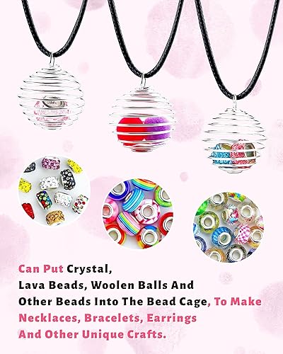 Miniatura 4 de JIALEEY Colgantes de jaulas de cuentas en espiral, 100 unidades de 0.98 x 1.18 pulgadas (0.984 x 1.181 in) chapadas en plata para collar y jaulas