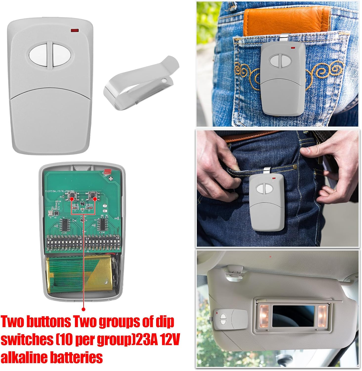 Kingdder 6 Pcs 2 Channel Gate Opener Remote Compatible with Multicode Linear MCS412001 10 Dip 300mhz Garage Door Opener Remote Control Transmitter with Sun Visor Clips