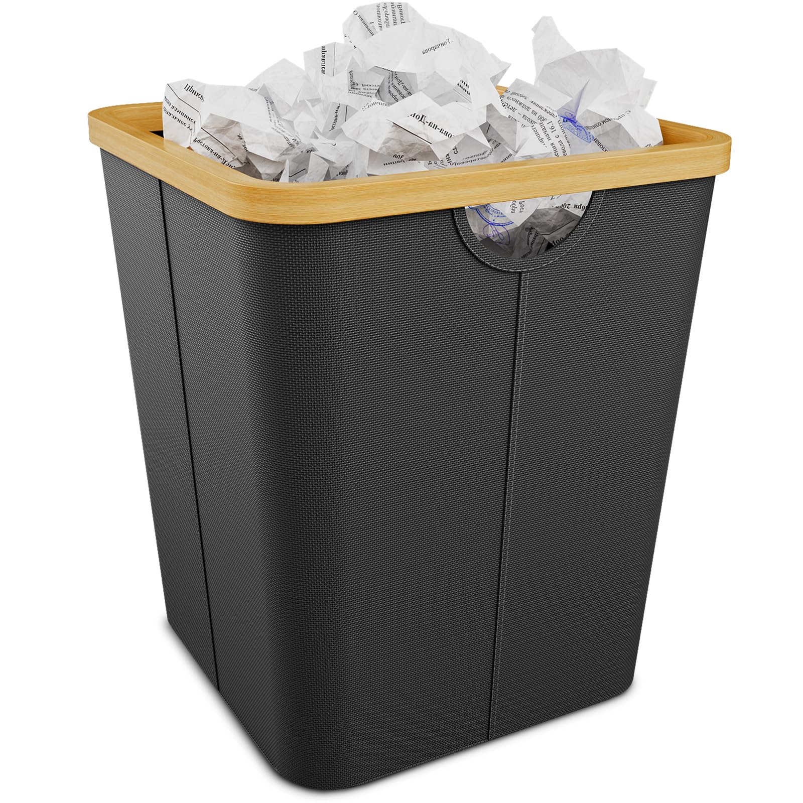 Vireon Papierkorb Büro aus Bambus-Mülleimer Büro aus Oxford-Stoff-Papiermülleimer Eckig-Papiereimer Schwarz Abfalleimer-für Homeoffice/Arbeitszimmer/Schreibtischbereich