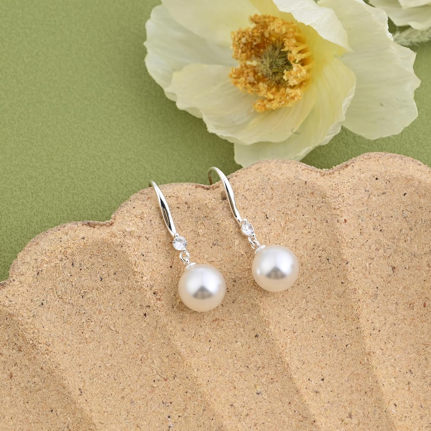 Dangle Pearl Earrings for Women Sterling Silver Earrings Large Pearl earrings Hypoallergenic Pearl Drop Earrings for Women Trendy - Image 5