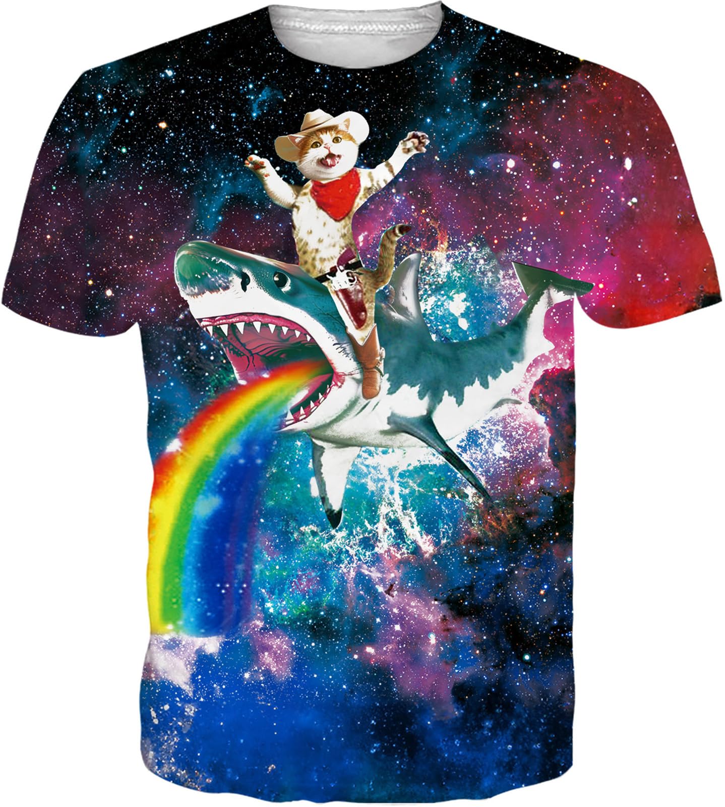 RAISEVERN Unisex 3D Print Funny Mens Short Sleeve Galaxy Cat T-Shirts Multicoloured Blue