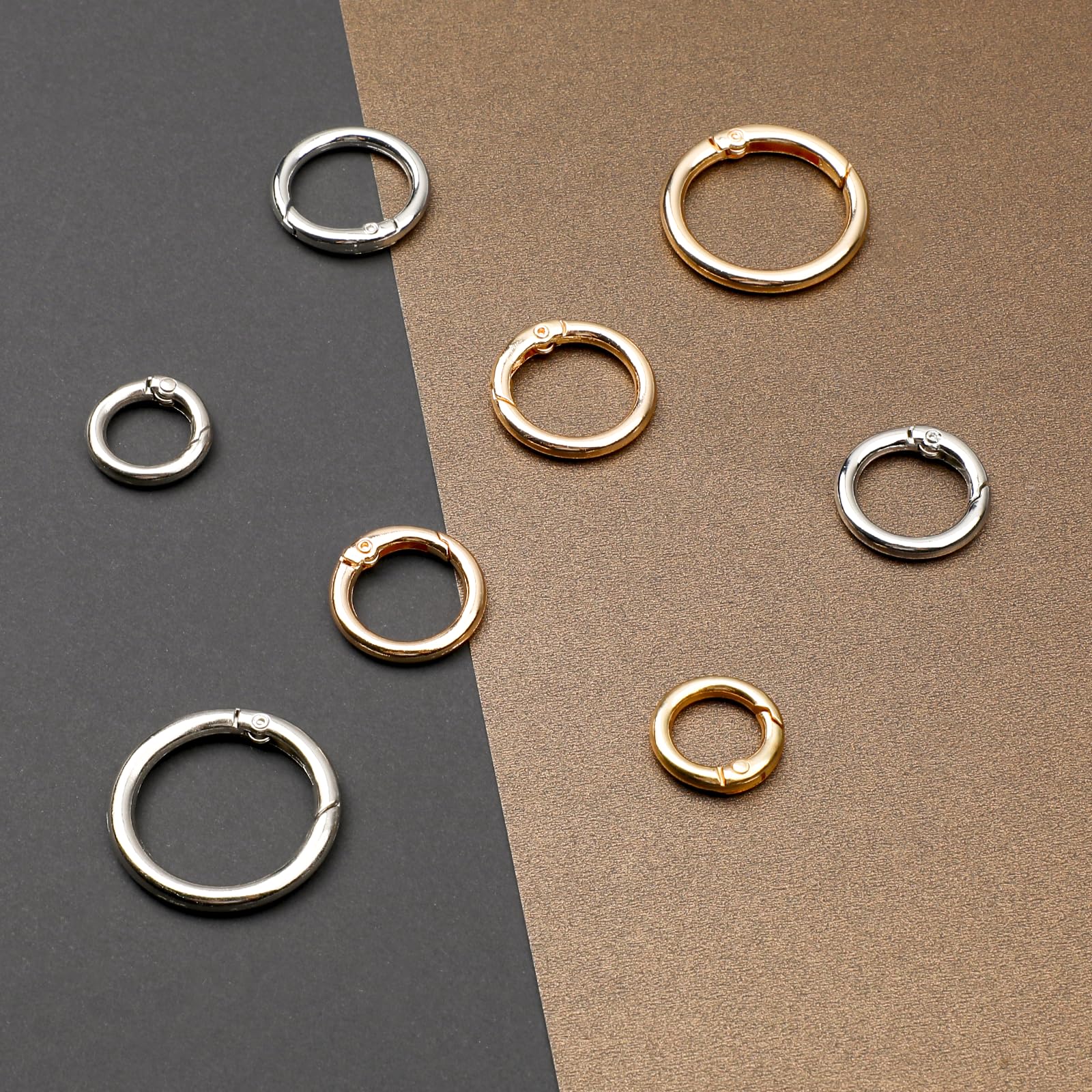 Qianyu Lot De 16 Mousquetons Ronds En Alliage De Zinc - 20/23/25/33 Mm - En Métal Doré - Petits Anneaux Fendus à Ressort - Accessoires Pour Porte-clés, Sac, Portefeuille, Bricolage