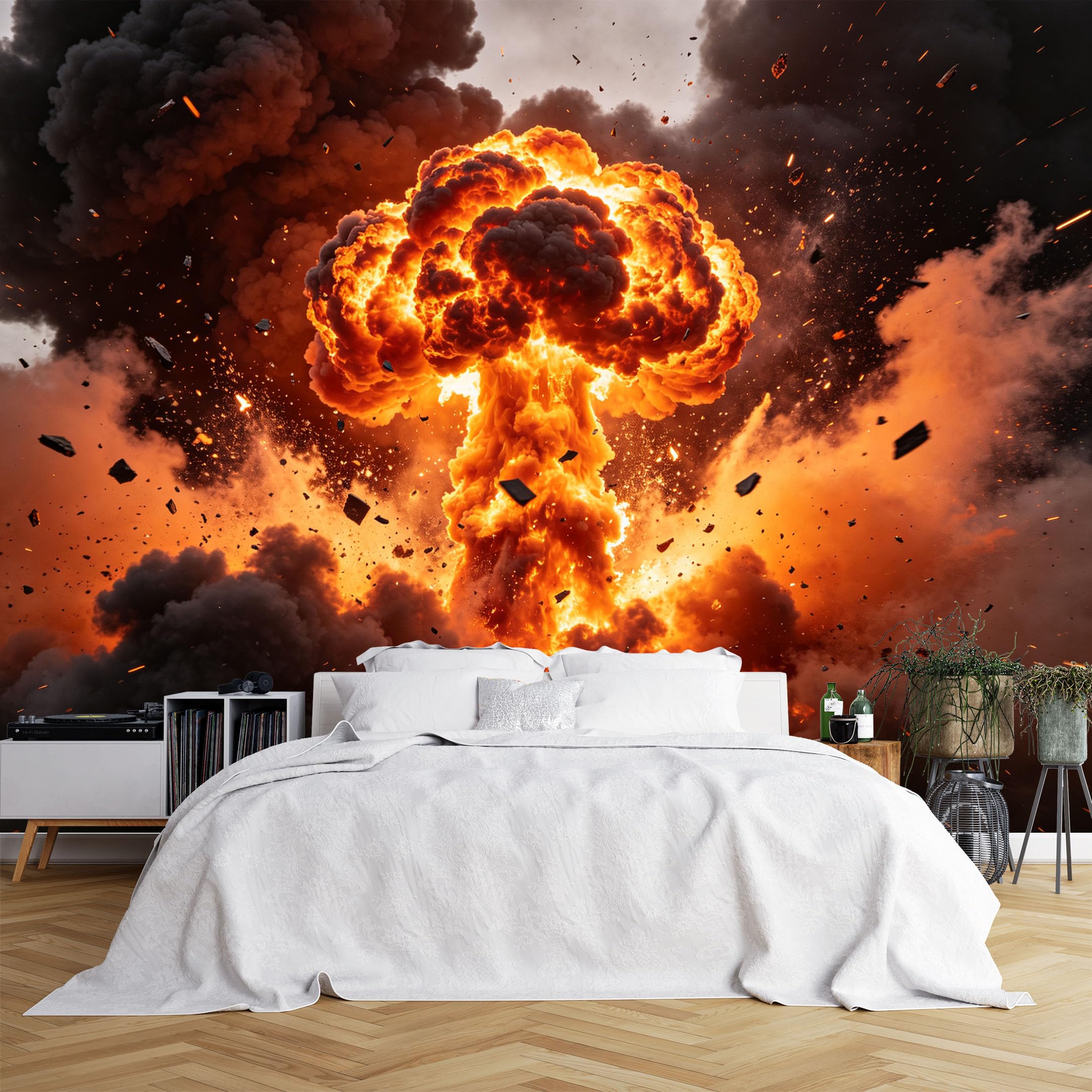 Lcythiazole Ch260615146 Custom Size Wall Murals Nuclear Mushroom Cloud Explosion Fire Smoke Wall Murals Dramatic Wallpaper Realistic Self-Adhesive Removable Wallpaper For Bar Game Room