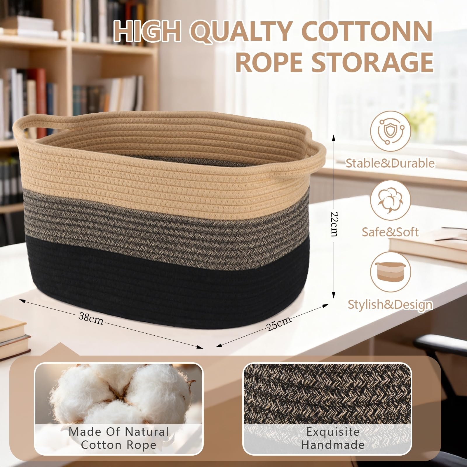 Lot de 3 paniers de rangement tressés en coton - Petits paniers tissés pour salle de bain - Panier décoratif (Brun noir)