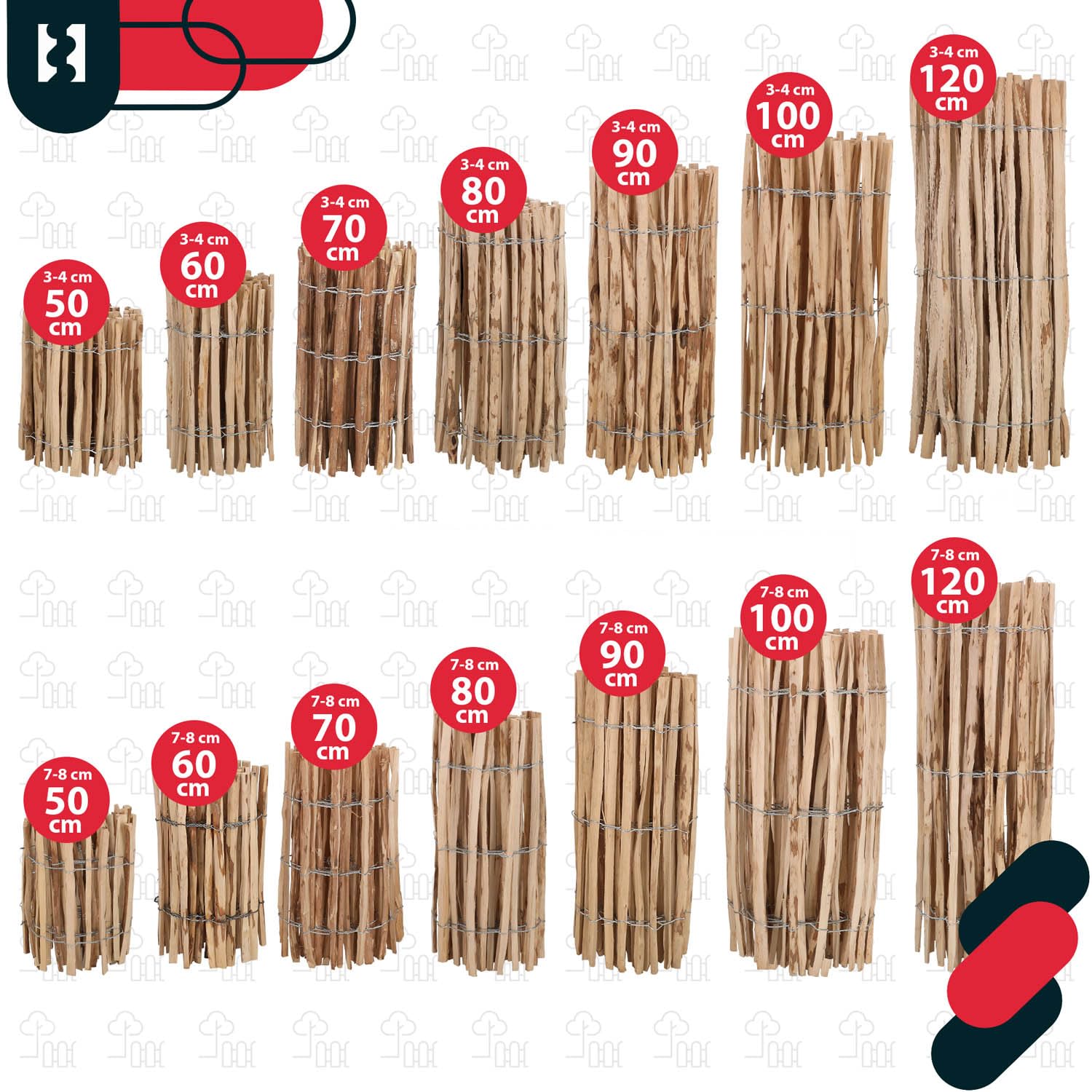 KOTARBAU® Valla de estacas de madera, 0,8 m x 5 m, Madera de avellano natural, Vallado enrollable, Valla de listones de madera unida con alambre, Valla para crear una barrera en jardín