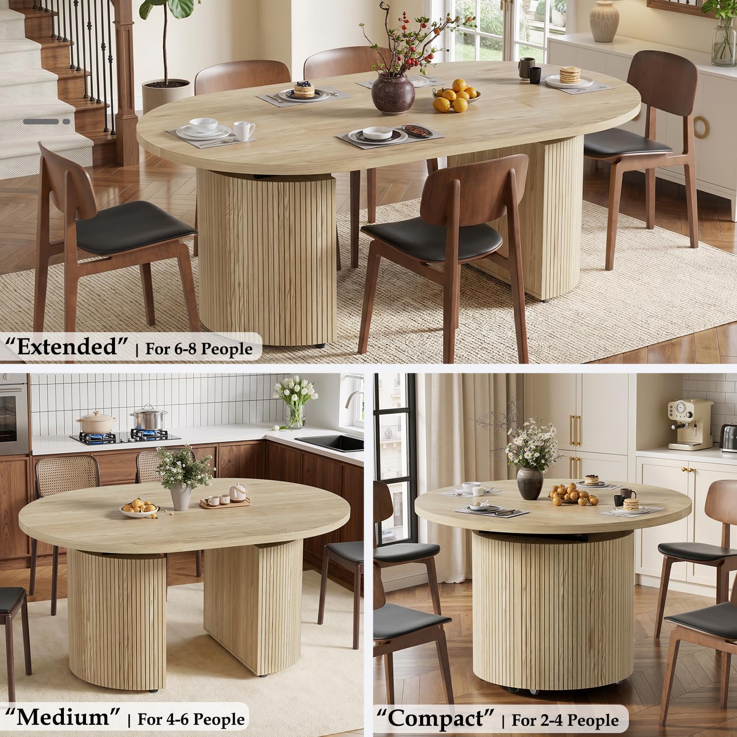 MSFE Mesa Comedor Extensible Mesa Redonda para 4-8 Personas Moderna Mesa de Cocina Ovalada Mesa Extensible Cocina Madera para la Sala de Estar y el Comedor, Sala de reuniones Ø100-180x100x75CM