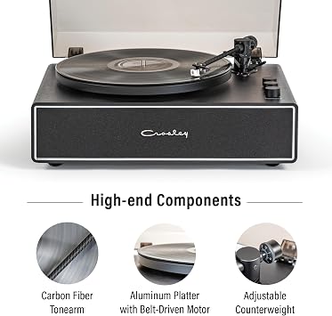 Crosley CR6046A-BKSL Stave 2-Speed Bluetooth Record Player Turntable with Built-in Speakers, Black