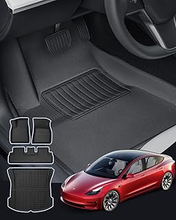 Weather Liner® for Tesla Model 3 Floor Mats 2023 2022 2021 2020 2019 2018 2017, All Weather Car Floor Mats Custom Fit for Front Rear Trunk Liner Set 4 PCS Waterproof Accessories for Tesla Model 3