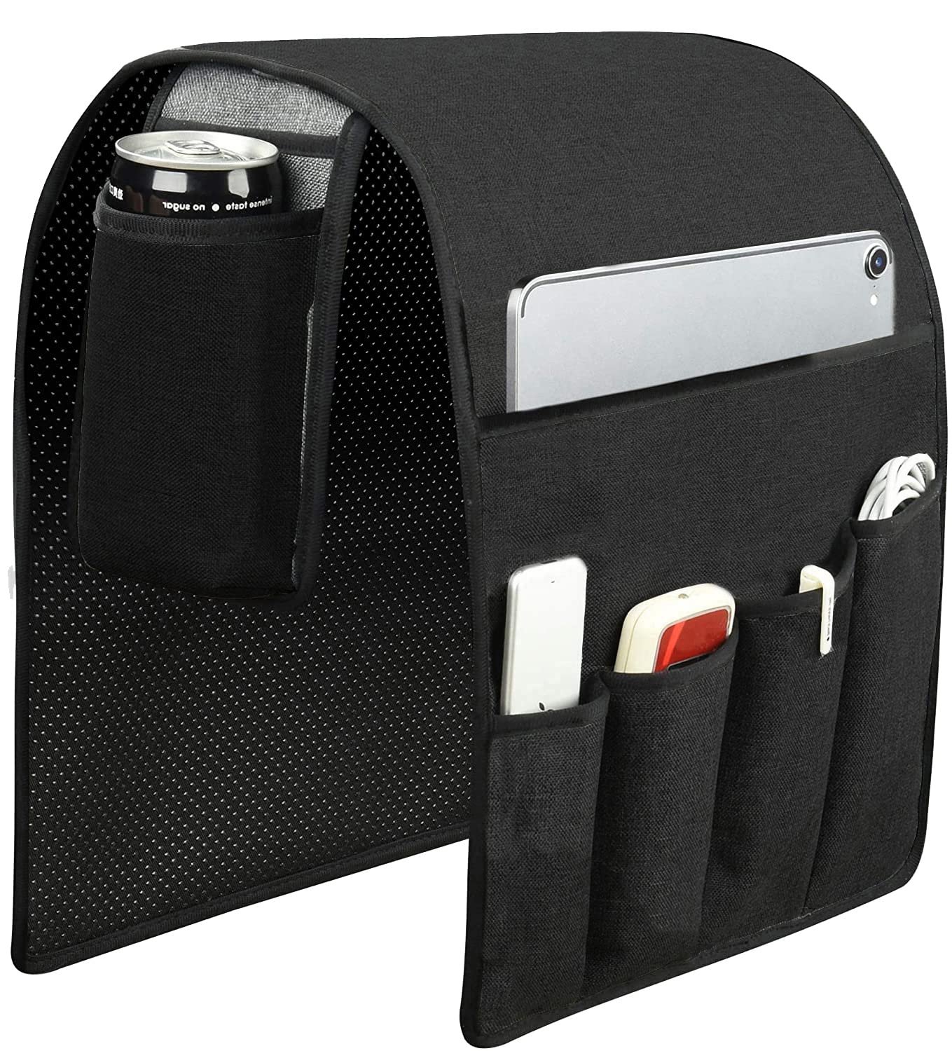Spacmirrors KOSTOO Sofa Armrest Organizer Couch Arm Chair Caddy Sofa Cover Storage Holder for Remote Control Magazine Book Smart Phone Tablet Drinks and Water Bottle (Black)