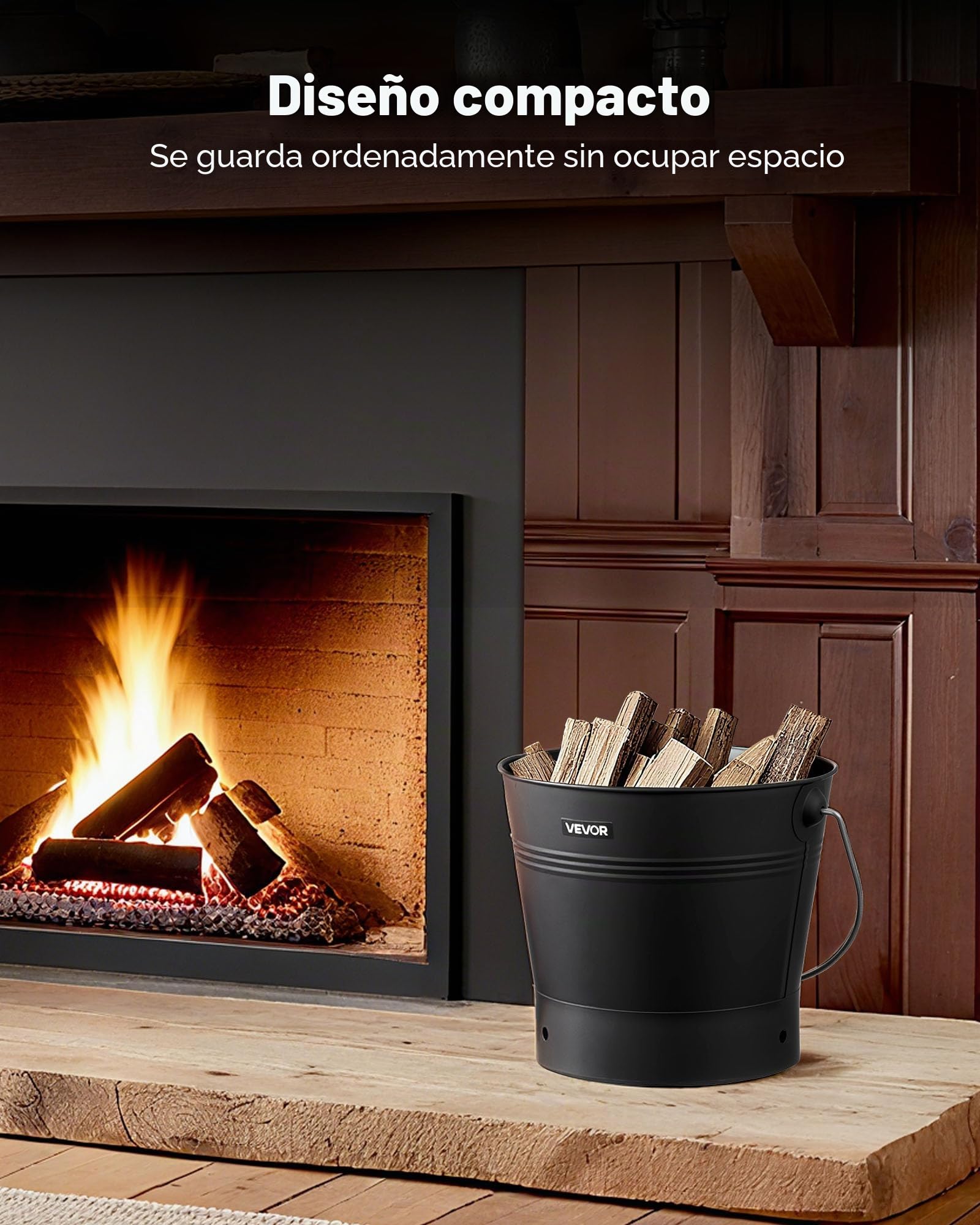 VEVOR Cubo de Cenizas con Tapa 4 en 1, con Cubo para Carbón, Pala, Escoba y Guantes, Cenicero de Metal para Chimenea, Capacidad de 9,8 L, Fogatas y Estufas de Leña, Acero al Carbono, Color Negro