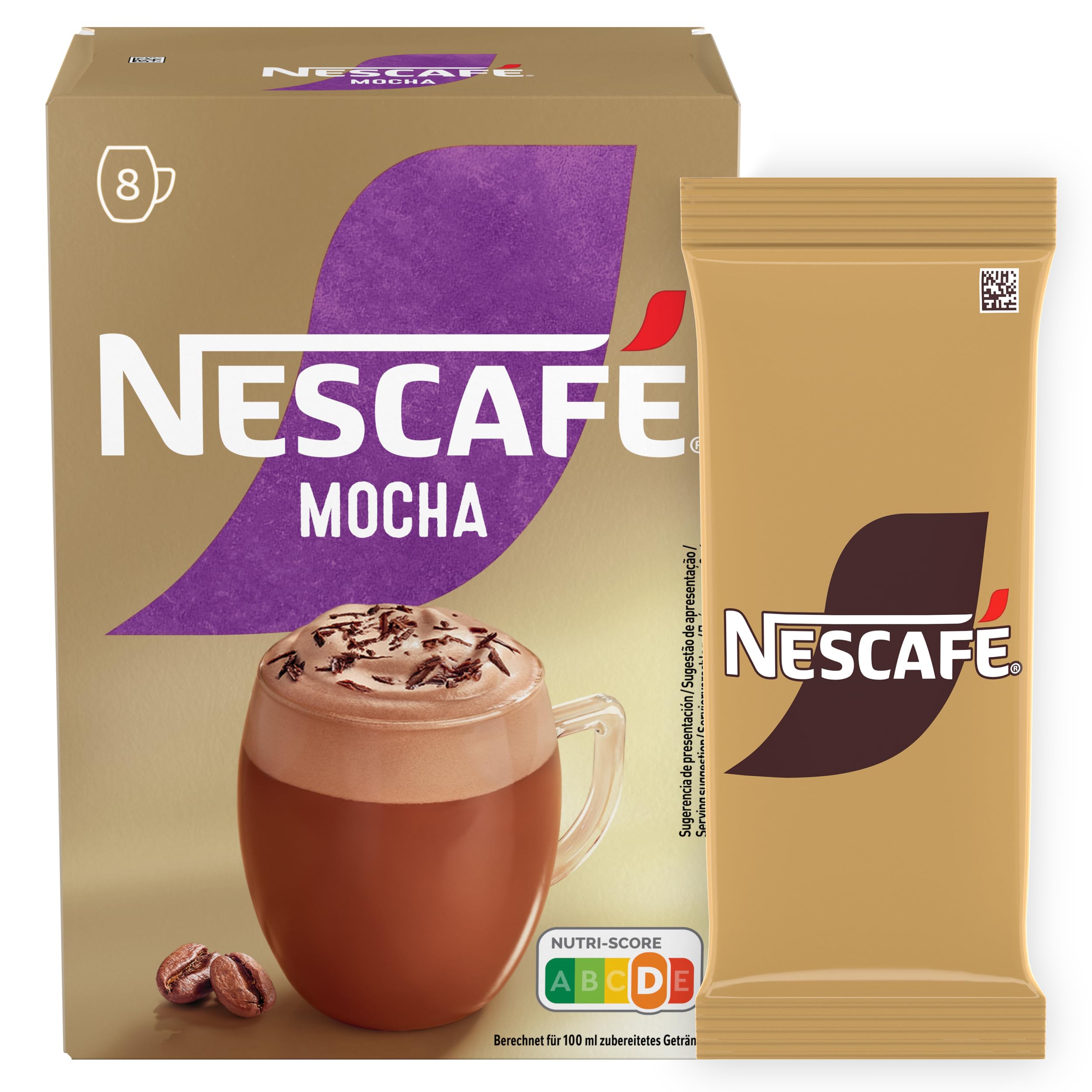NESCAFÉ Goldener Mokka, cremiger löslicher Kaffee mit Magermilch, Cappuccino-Schokoladengeschmack, Packung mit 6 Hüllen mit 8 Beuteln, insgesamt 48 Beutel