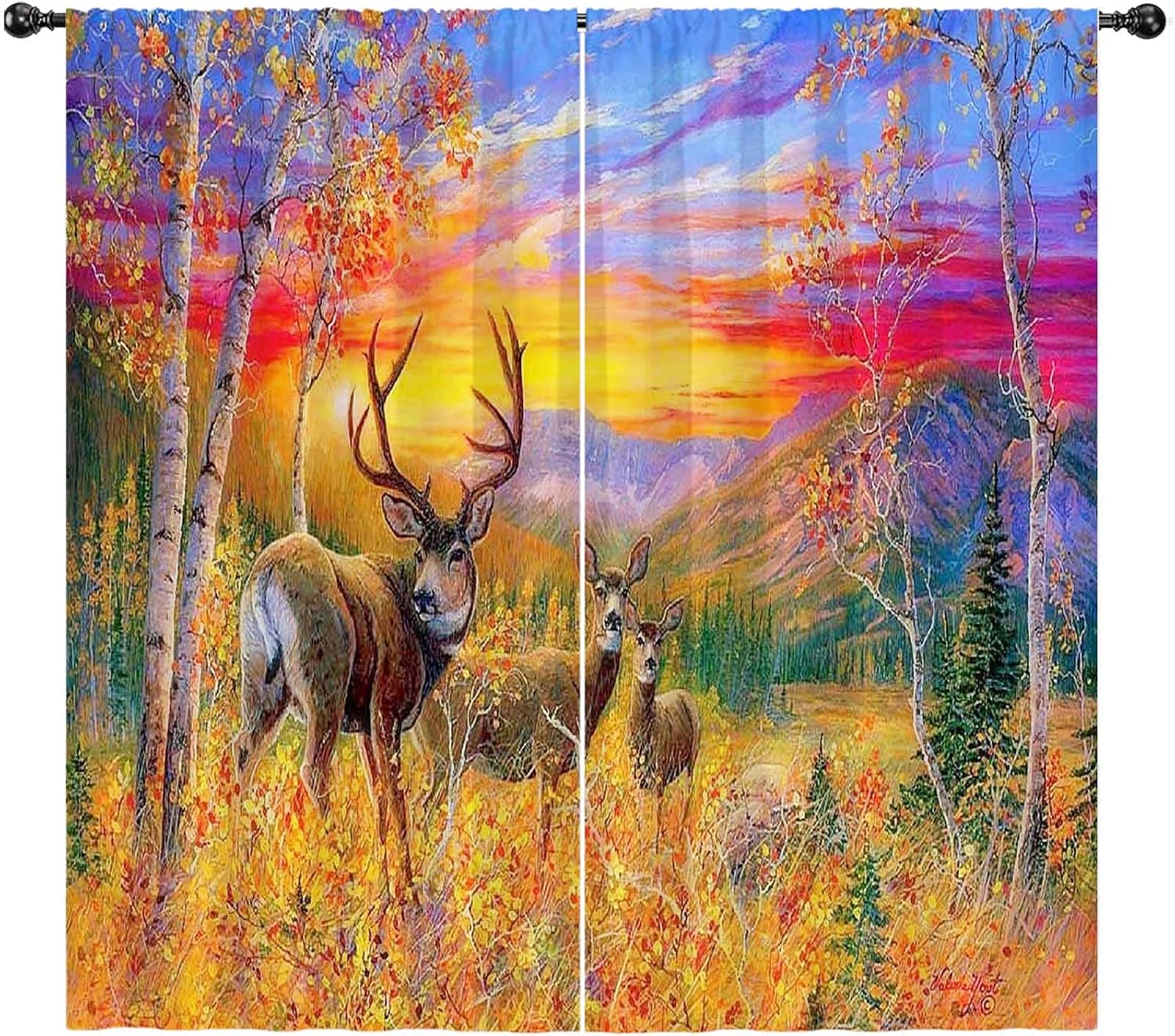EiiChuang Deer Curtains, Autumn Painting Forest Whitetail