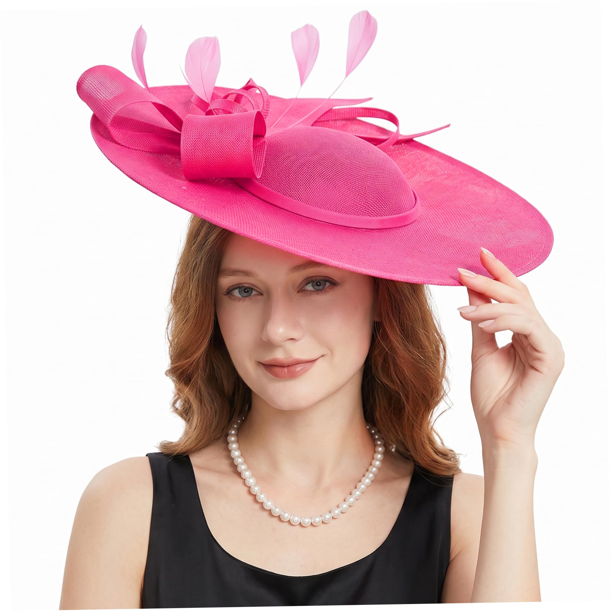 Cappello fascinator da donna, cappelli da tè con fiocco da donna rosa rosso | Cappello Fascinator con fiocco e accenti raffinati, vestibilità di 40 cm, ideale per tea party e matrimoni