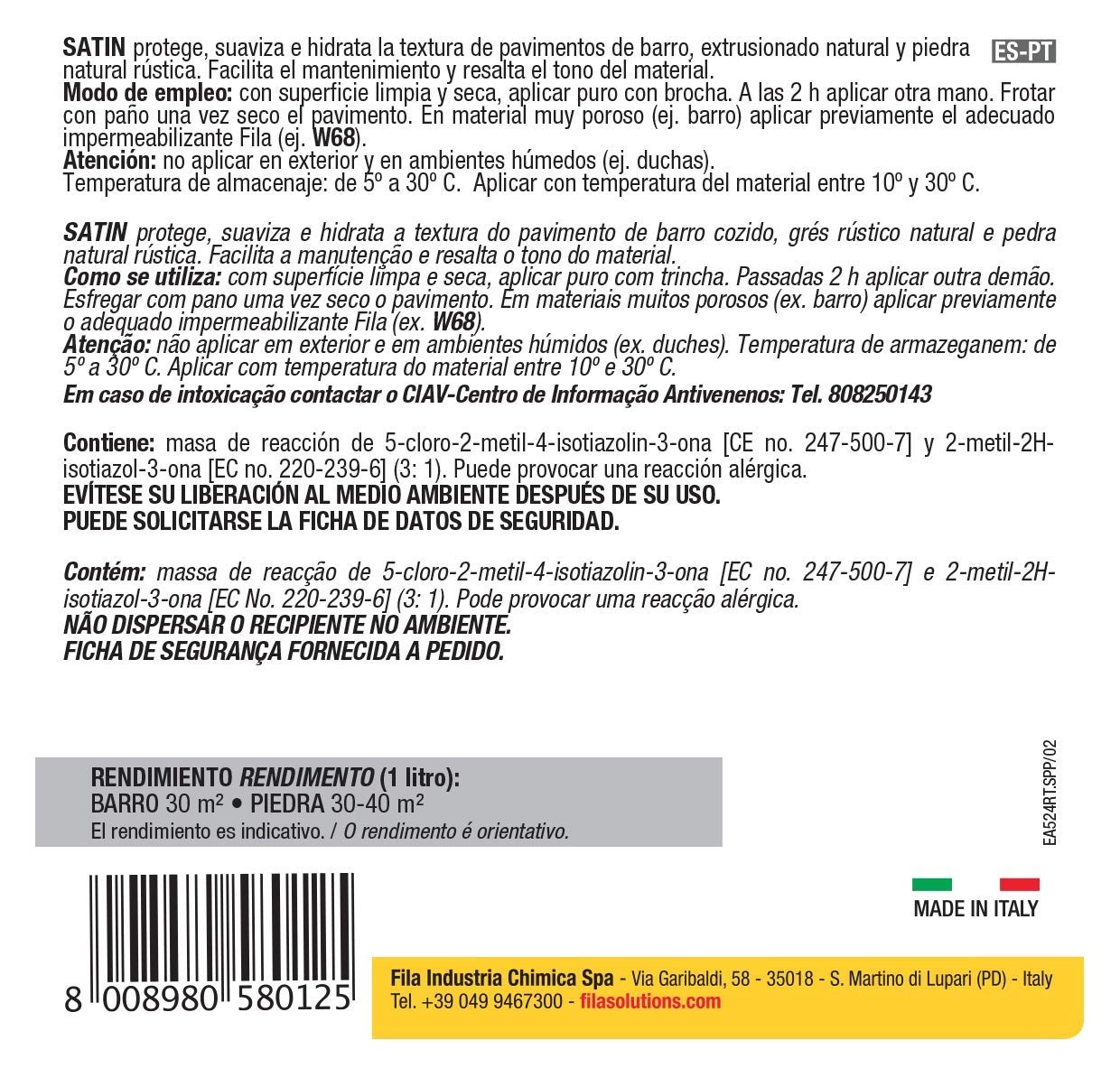 Satin, Cera Protectora Con Efecto Satinado Ideal Para Barro Gres Extrusionado Piedra Natural Y Terrazo No Pulidos Mosaico Hidráulico, 1L