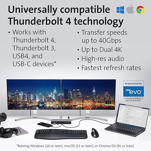 Miniatura 2 de Kensington SD5780T Thunderbolt 4 Estación de acoplamiento dual 4K con entrega de energía de hasta 100 W y lector de tarjetas SD, puertos HDMI y