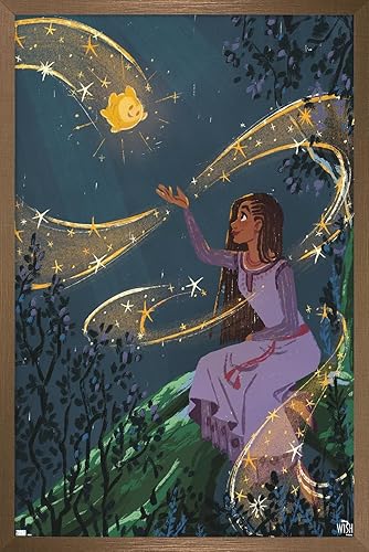 Trends International Disney Wish - Póster de collage 2 (Asha & Star), póster de pared, 22.37 x 34.00 pulgadas, versión enmarcada en bronce