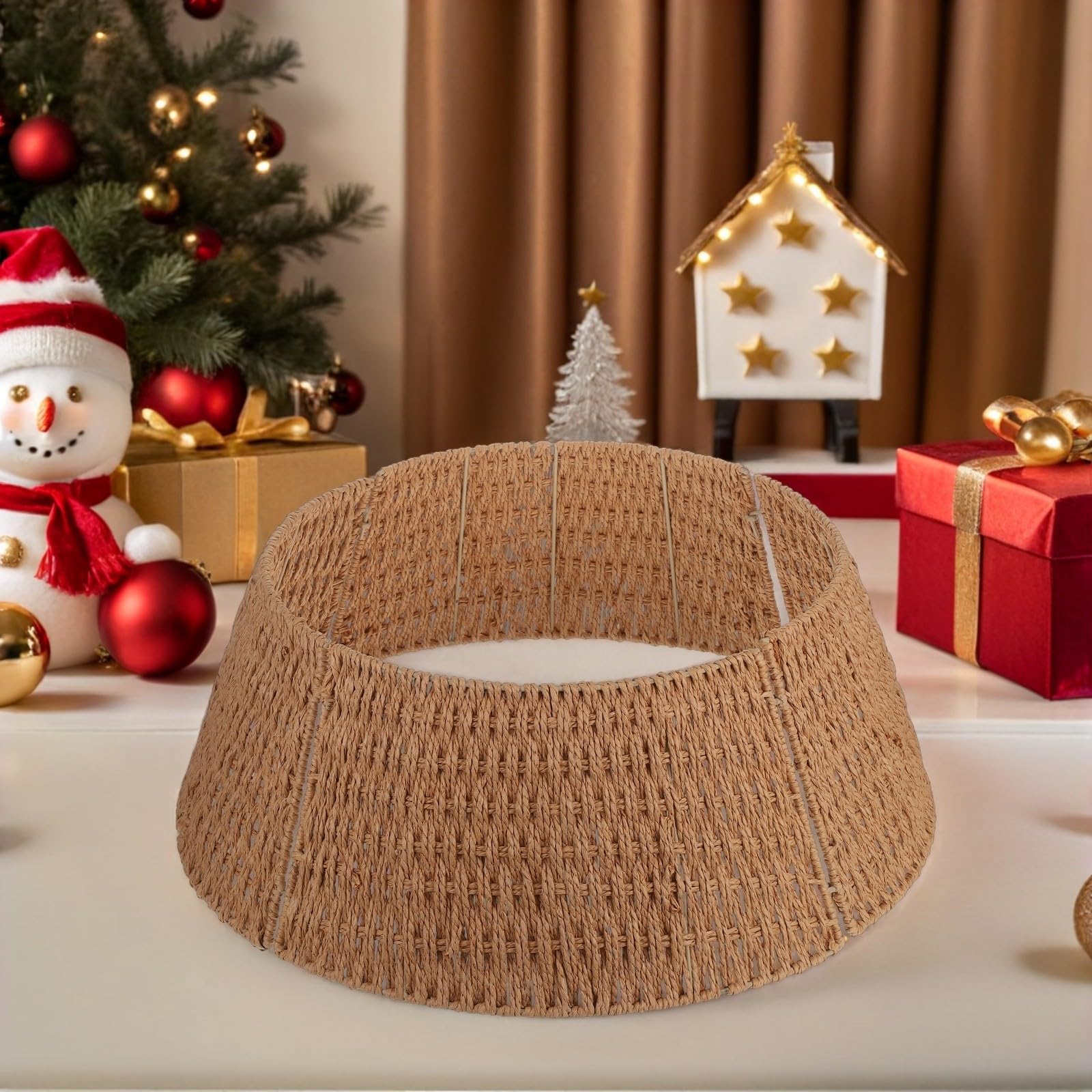 Collare Rustica Intrecciato per Natale di Albero Corda in Carta Ferro, Struttura Smontabile, Decorazione Versatile Festa Natalizia per Soggiorno