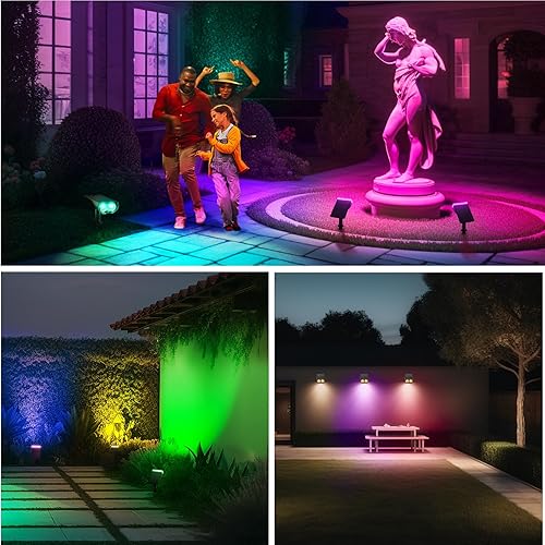Miniatura 7 de Linkind Focos solares RGB para exteriores, luces solares impermeables StarRayS 2 en 1, luz solar impermeable IP67, iluminación exterior para jardín