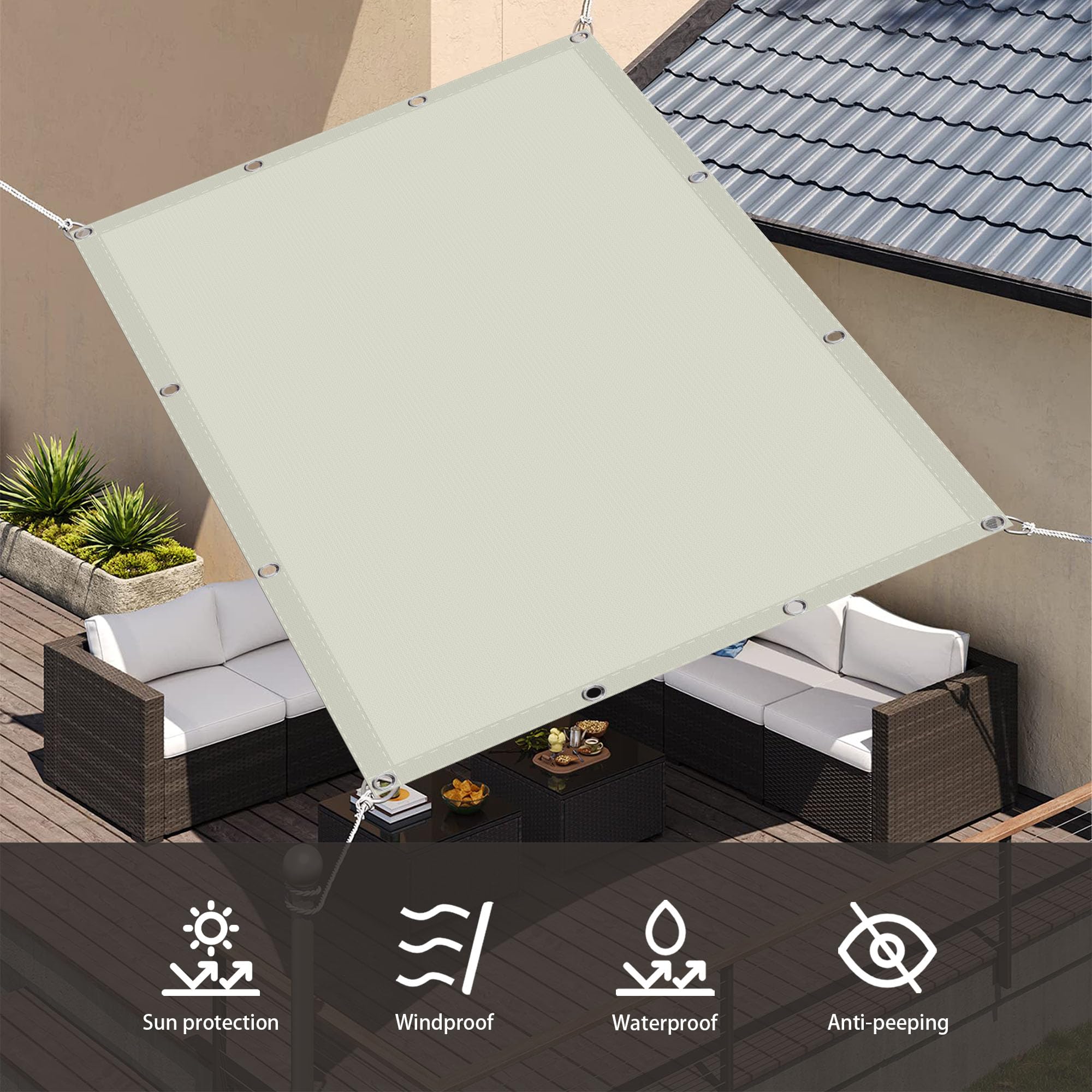 Voile d'ombrage Étanche 2.5 x 4 m Imperméableanti Voile d'ombrage Toile Rectangulaire Contre Le Vent pour Patio Balcon Jardin Terrasse Extérieur, Blanc cassé