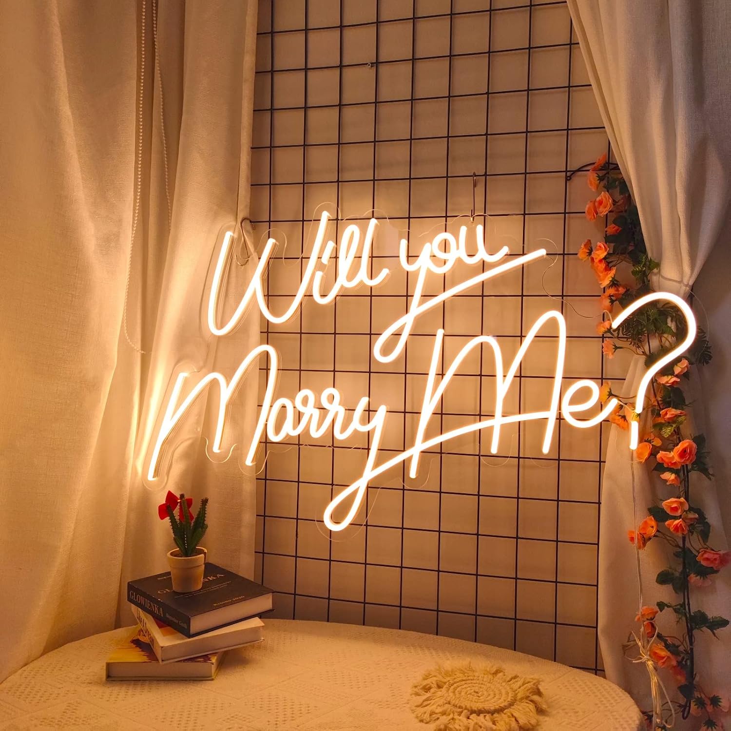 Will You Marry Me Neon Sign for Wall Decor,Led Signs,Mr &Mrs Decoration Neon Lights for Party Family Wall Decor Cute Bride to be Neon Signs Engagement Birthday Wedding Party Size:55 * 35cm