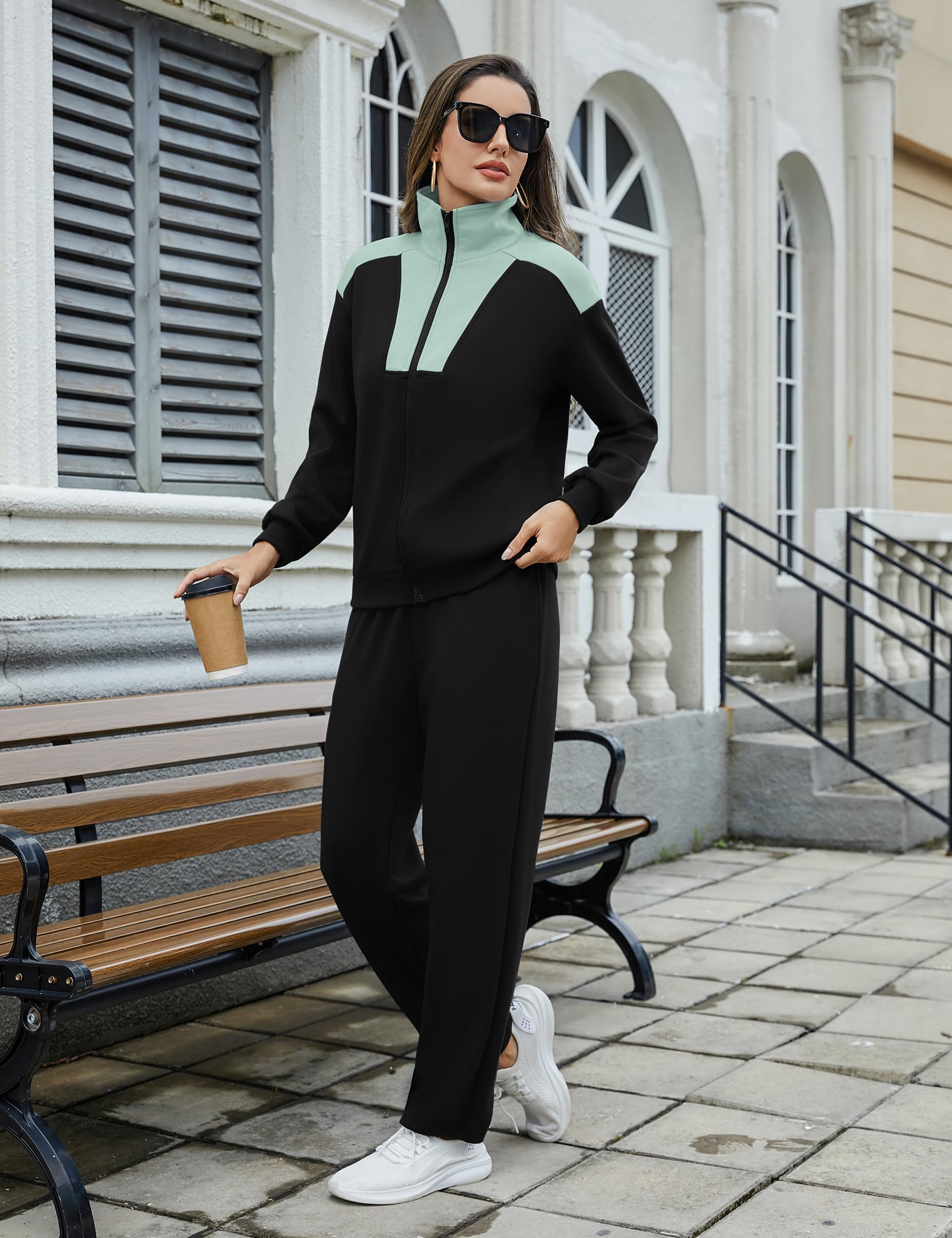 Litherday Chándal Mujer Invierno Conjunto Deportivo Cremallera Bloques