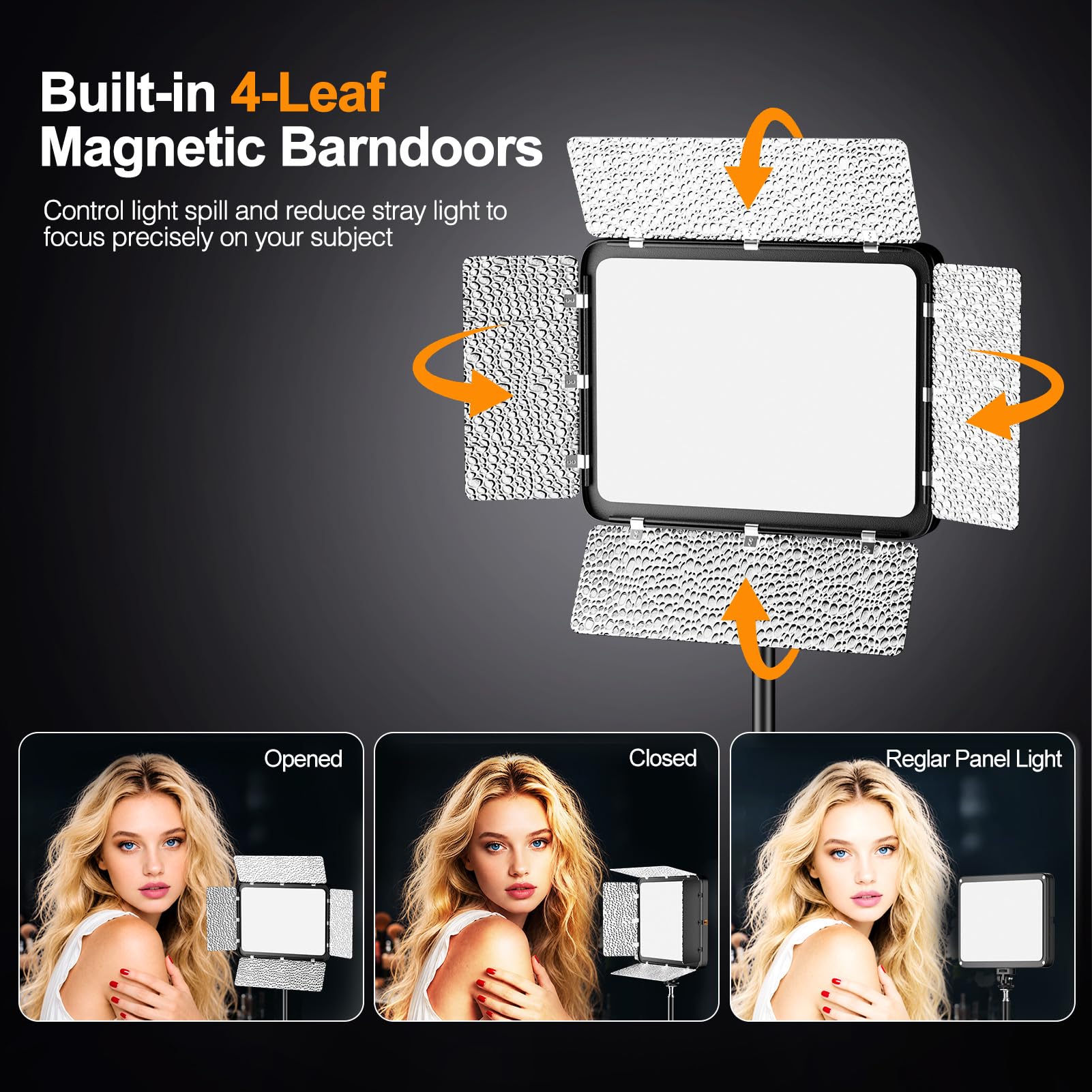 EMART - Juego de 2 luces de video LED, luz de estudio con soporte para teléfono y puerta de granero, iluminación de fotografía regulable de 2800-7000 K para grabación de video, trípode de 60 pulgadas