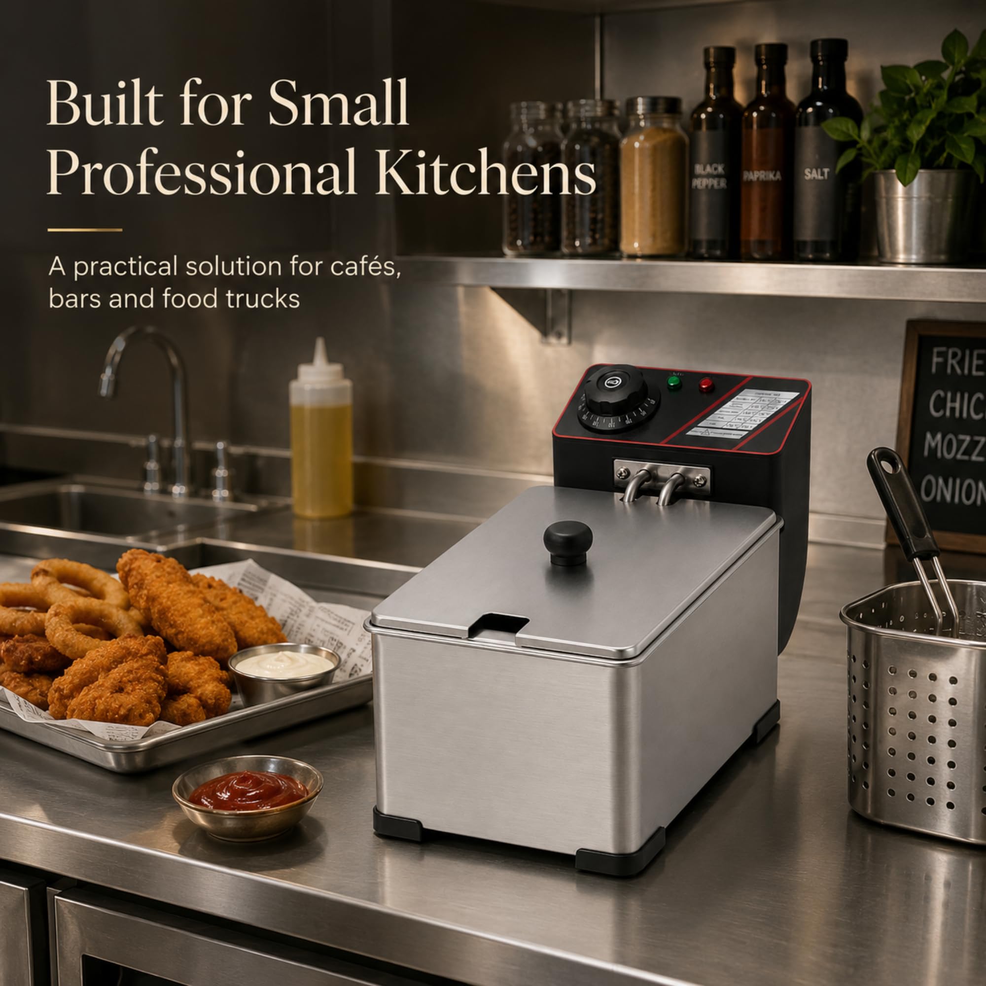 Friteuse Professionnelle en Acier Inoxydable, Capacité 3L | Compacte, Panier Amovible, Température Réglable, Pour Maison, Cuisine, Bar et Snack