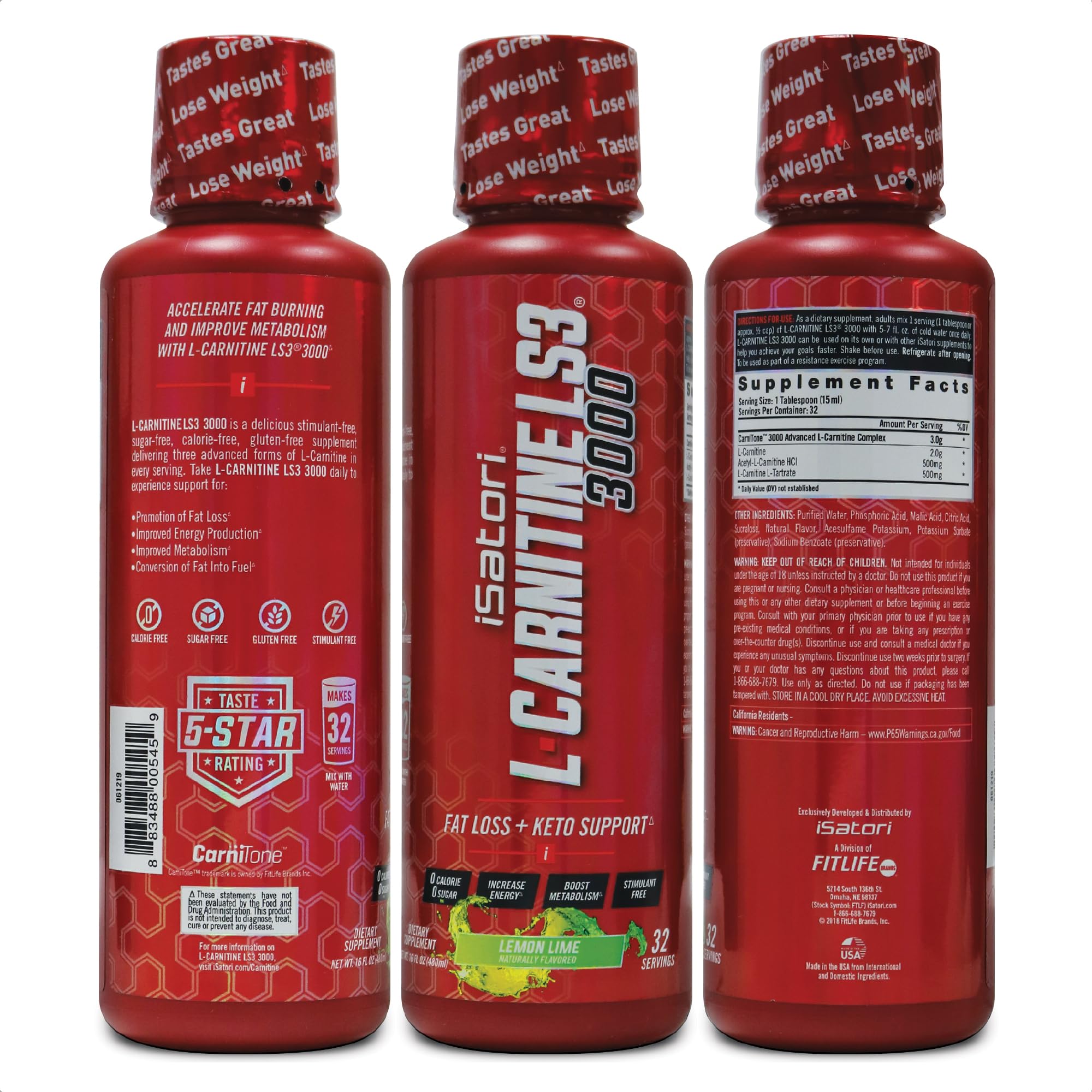 isatori l carnitine fat loss liquid keto L-Carnitine LS3 3000 Boost your metabolism and BPC-157 and TB 500 withbarcode Size:50GM