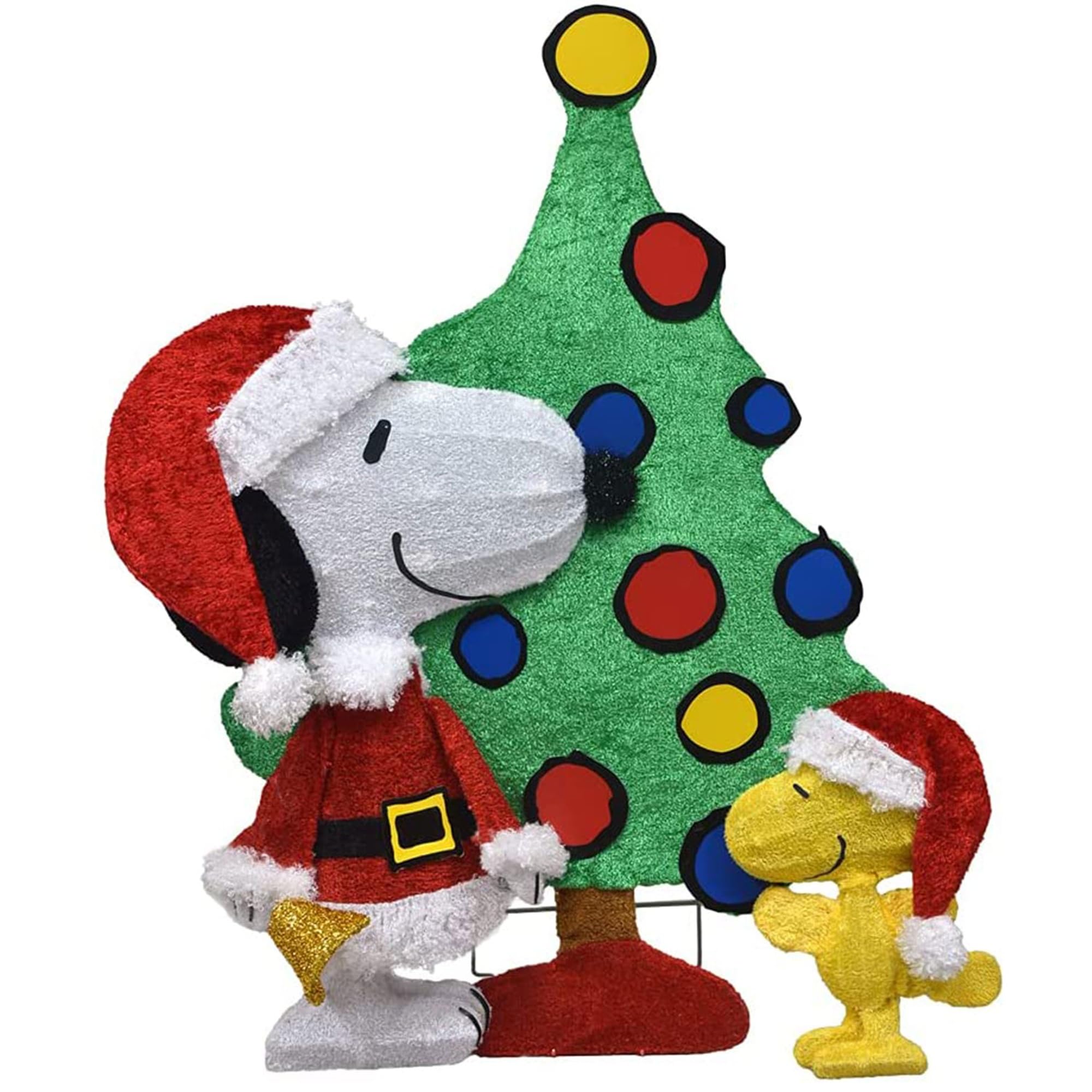 Peanuts Pre-Lit Snoopy and Woodstock Christmas Tree Indoor/Outdoor Yard Ornament, Holiday Display with 70 Lights, 32 Inches