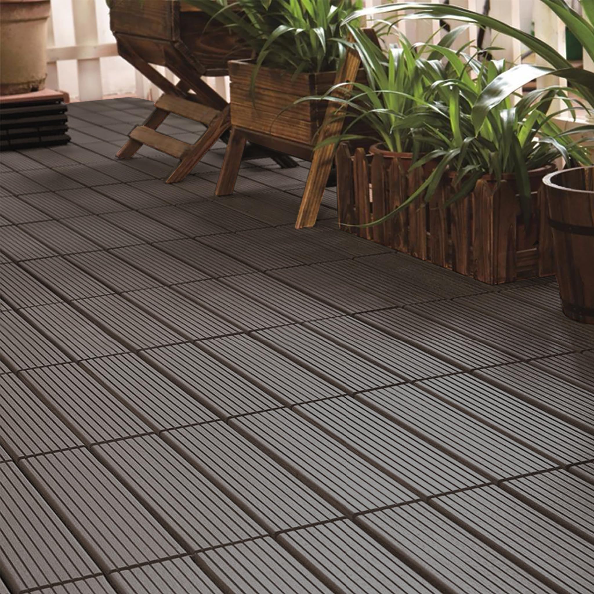 NAIZY WPC Terrassendielen 30x30cm Balkon Boden Terrassenfliesen 55 Stück mit Klicksystem, Balkon Bodenbelag Bodenfliesen für Balkon und Garten, 5㎡ Kaffee