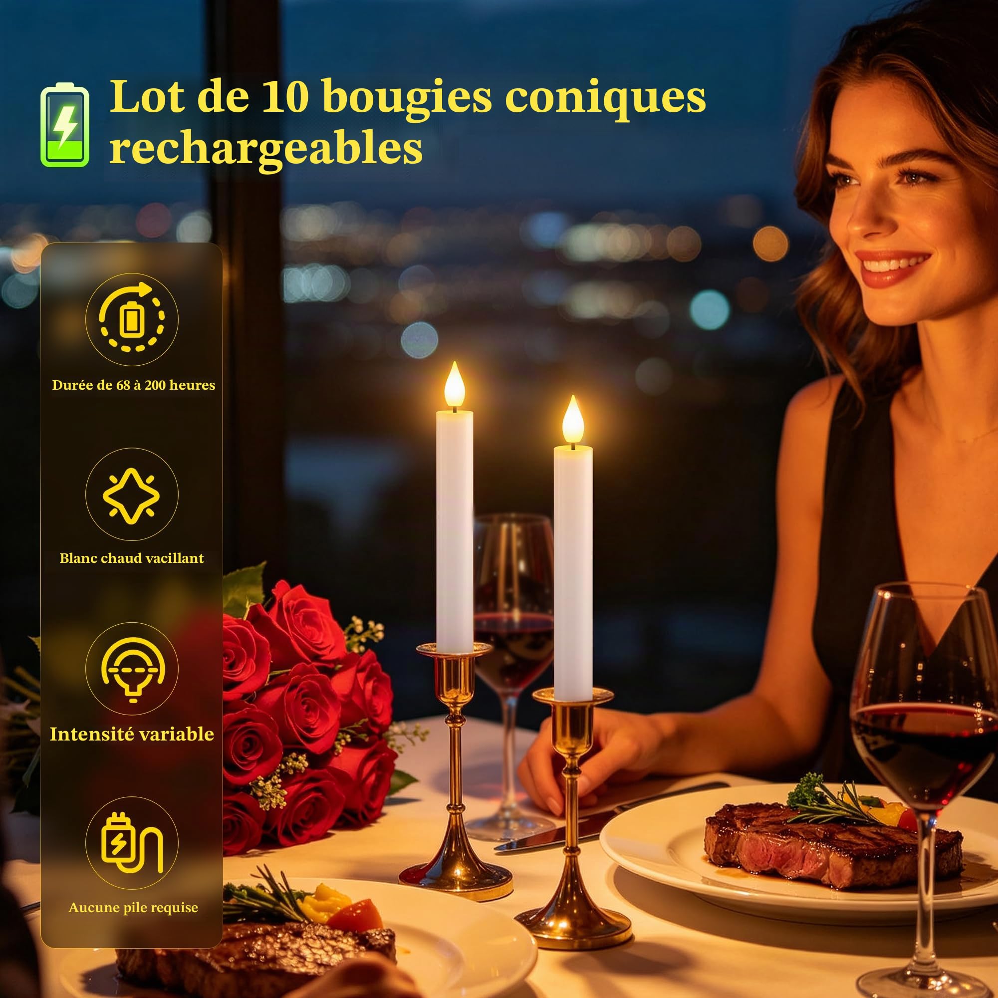 SoulBay Bougie LED Rechargeable, Lot de 10 Fausses Bougies Flamme Vacillante Bougie à LED Decorative Electrique Chandelier avec Télécommande pour Deco Noel Maison Chambre Mariage Anniversaire