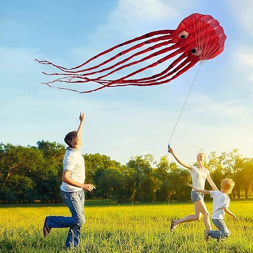Miniatura 8 de Cometa gigante de pulpo 3D de 8M - con asa y línea enorme cometa de papel de aluminio para adultos niños y niñas juegos y actividades familiares de