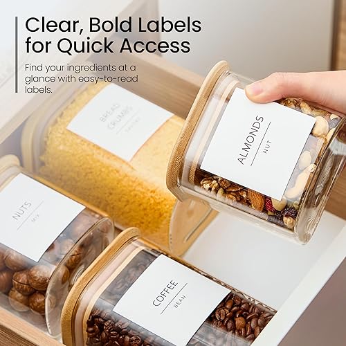 Miniatura 5 de Talented Kitchen Contenedores cuadrados de vidrio para almacenamiento de alimentos, herméticos y etiquetados, recipientes de almacenamiento de