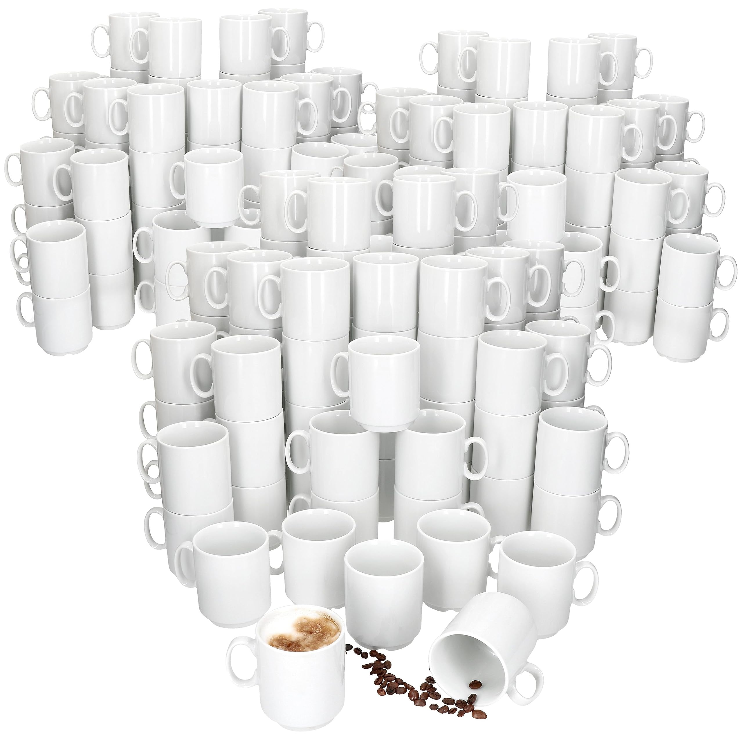 MamboCat Event 120er Set Kaffeebecher I 250 ml I weiße Porzellan-Becher mit Henkel 120 Personen I stapelbare Tassen für Heißgetränke wie Tee, Kakao, Latte Macchiato&Co I schickes Kaffee-Geschirr